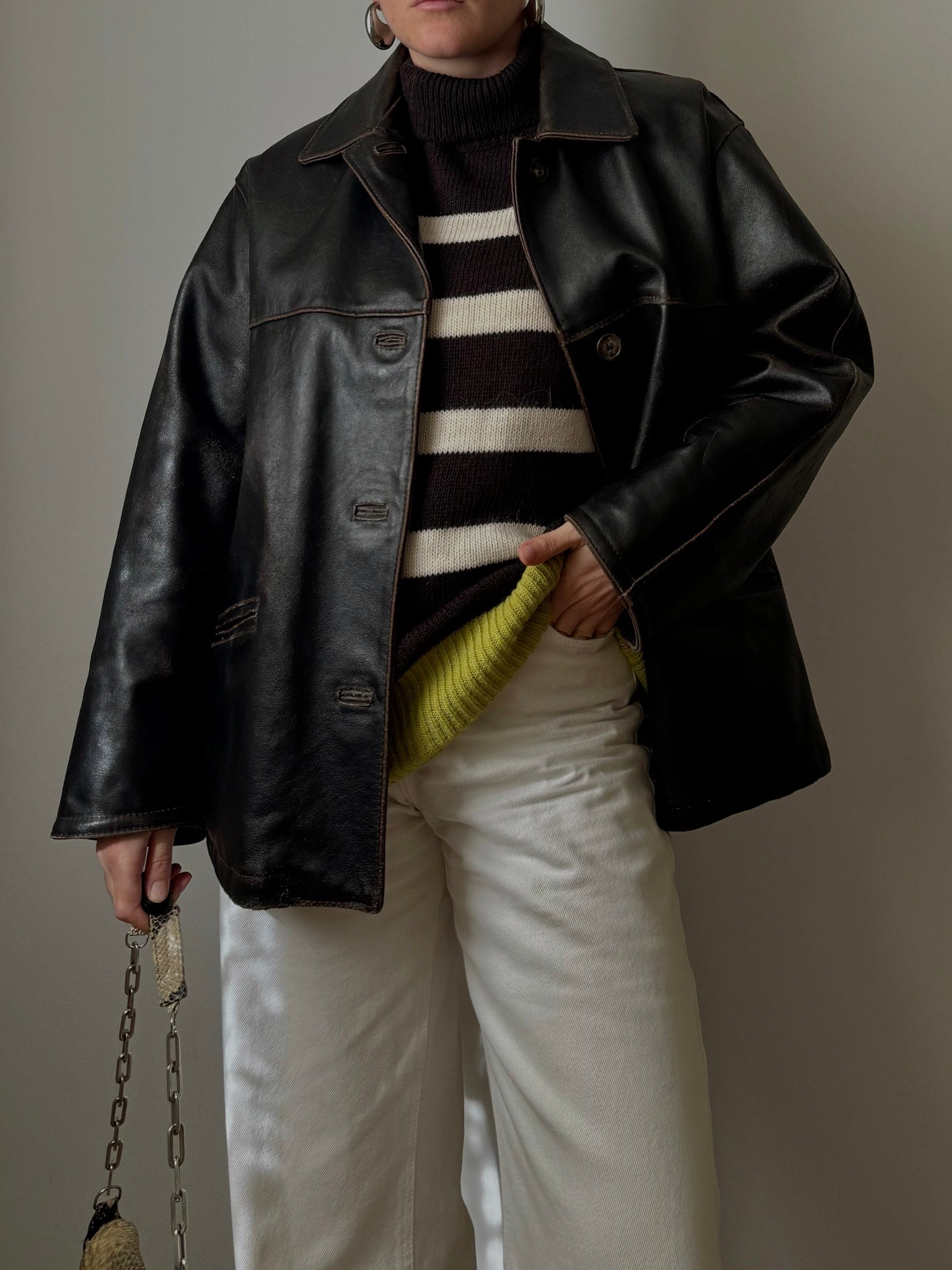 Real leather distressed jacket