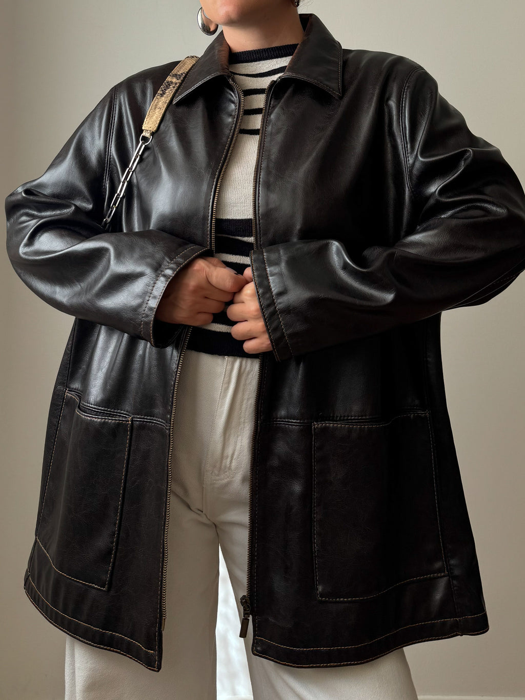 Faux leather distressed jacket