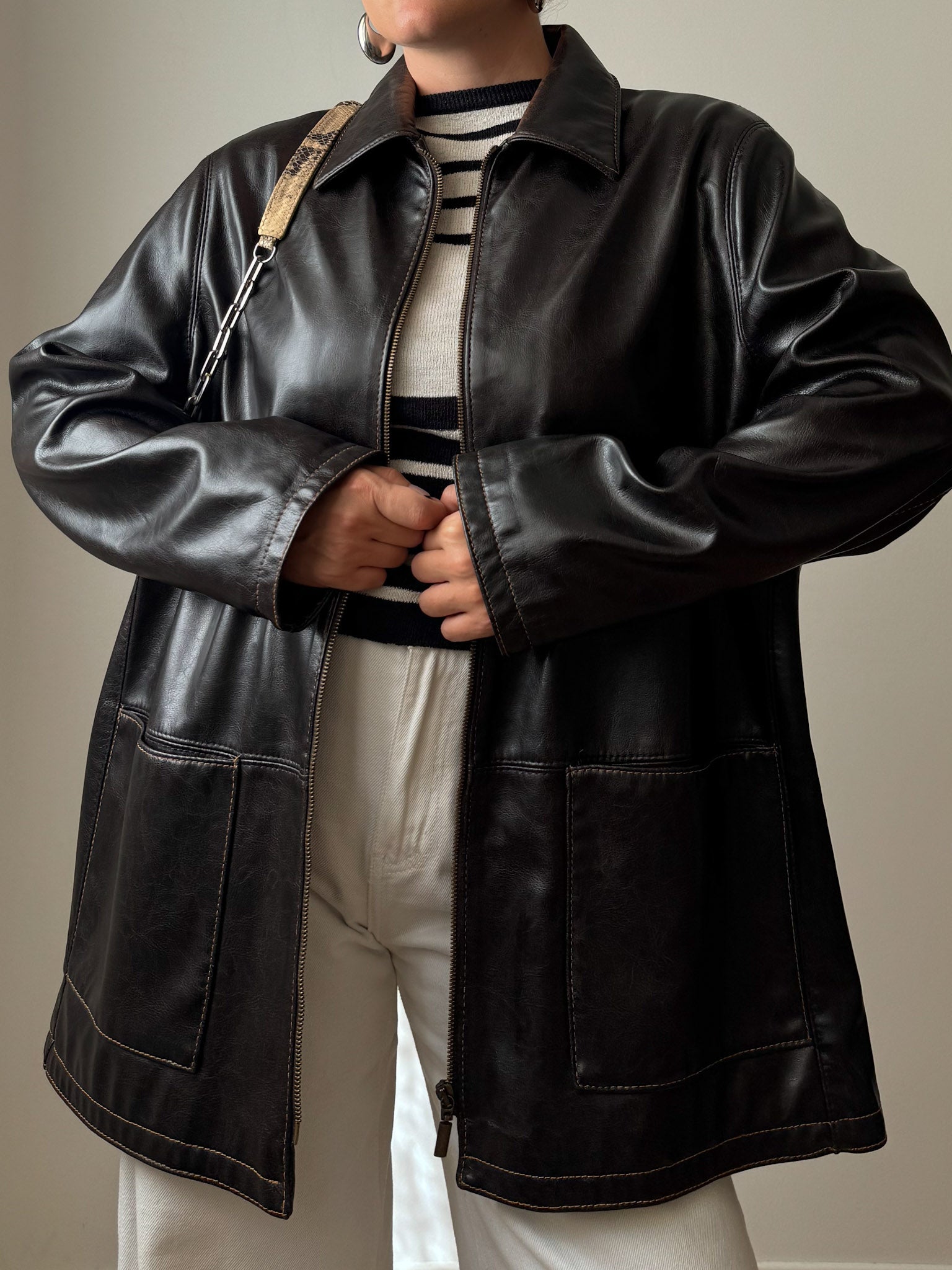 Faux leather distressed jacket