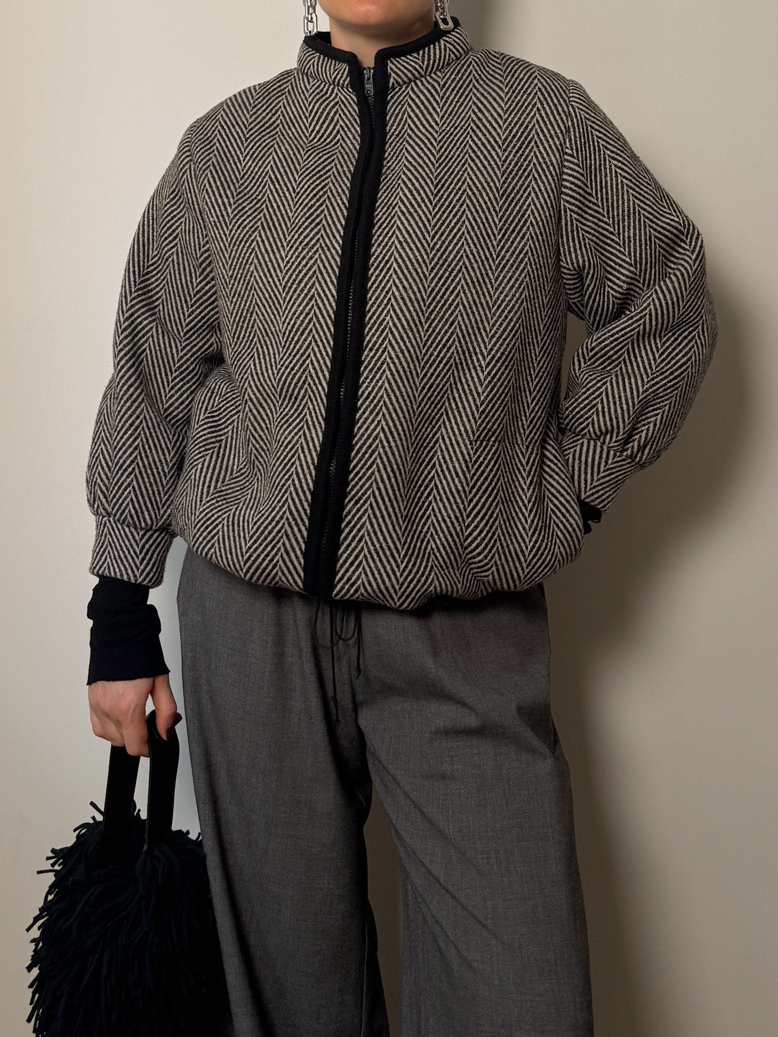 Pure wool black and white bomber