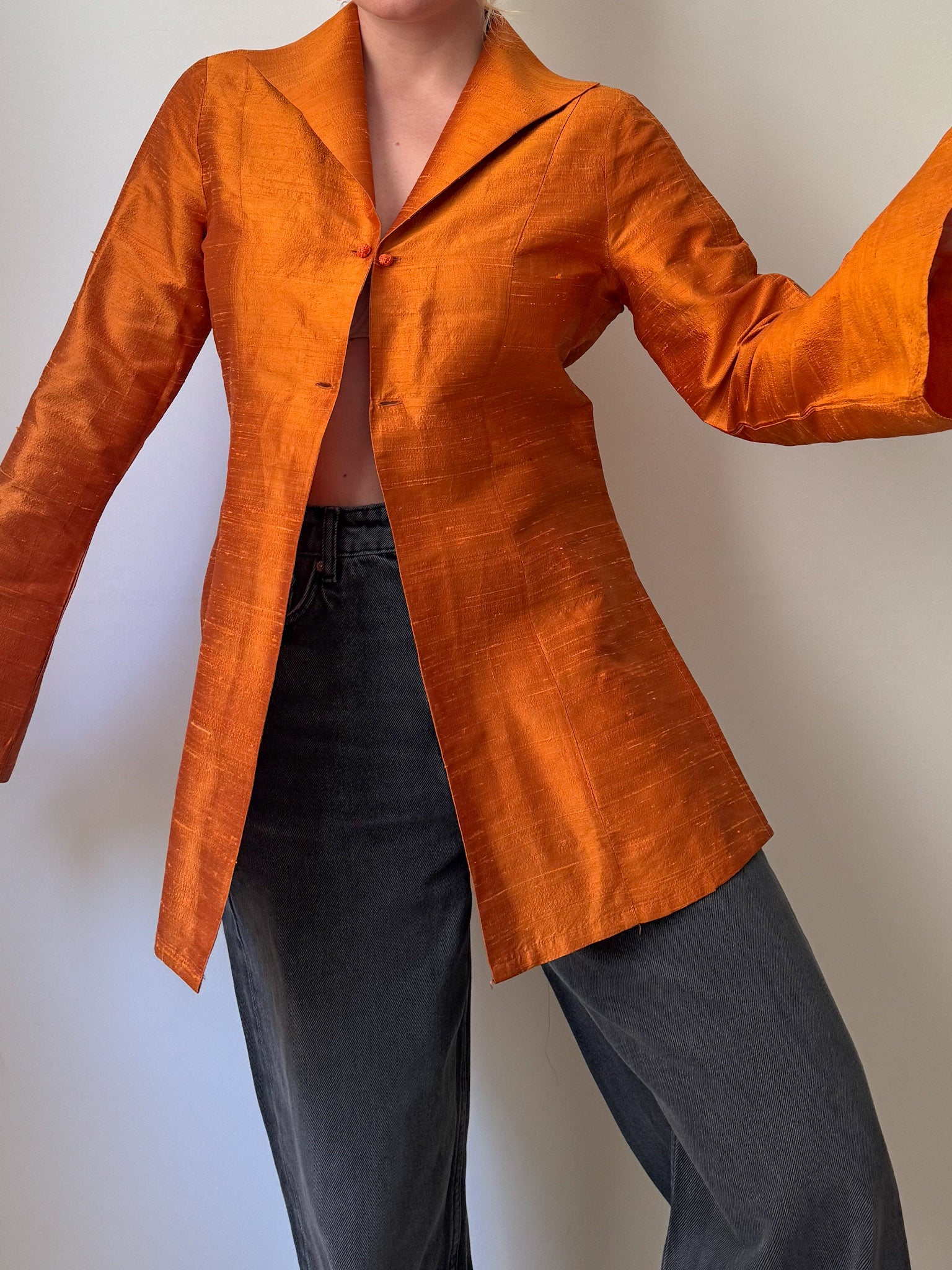 Shantung silk orange blouse