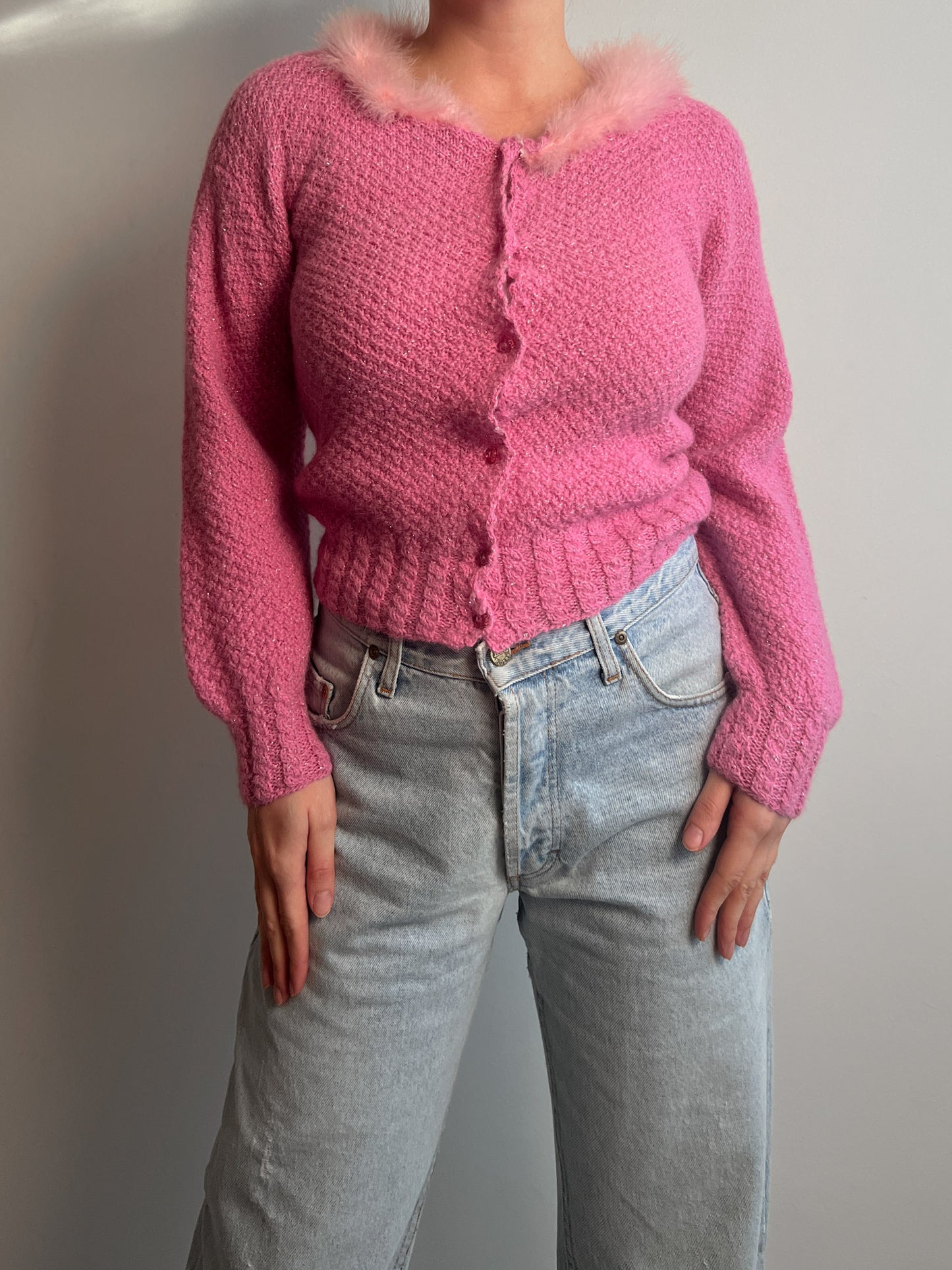 Wool and plumage pink cardigan