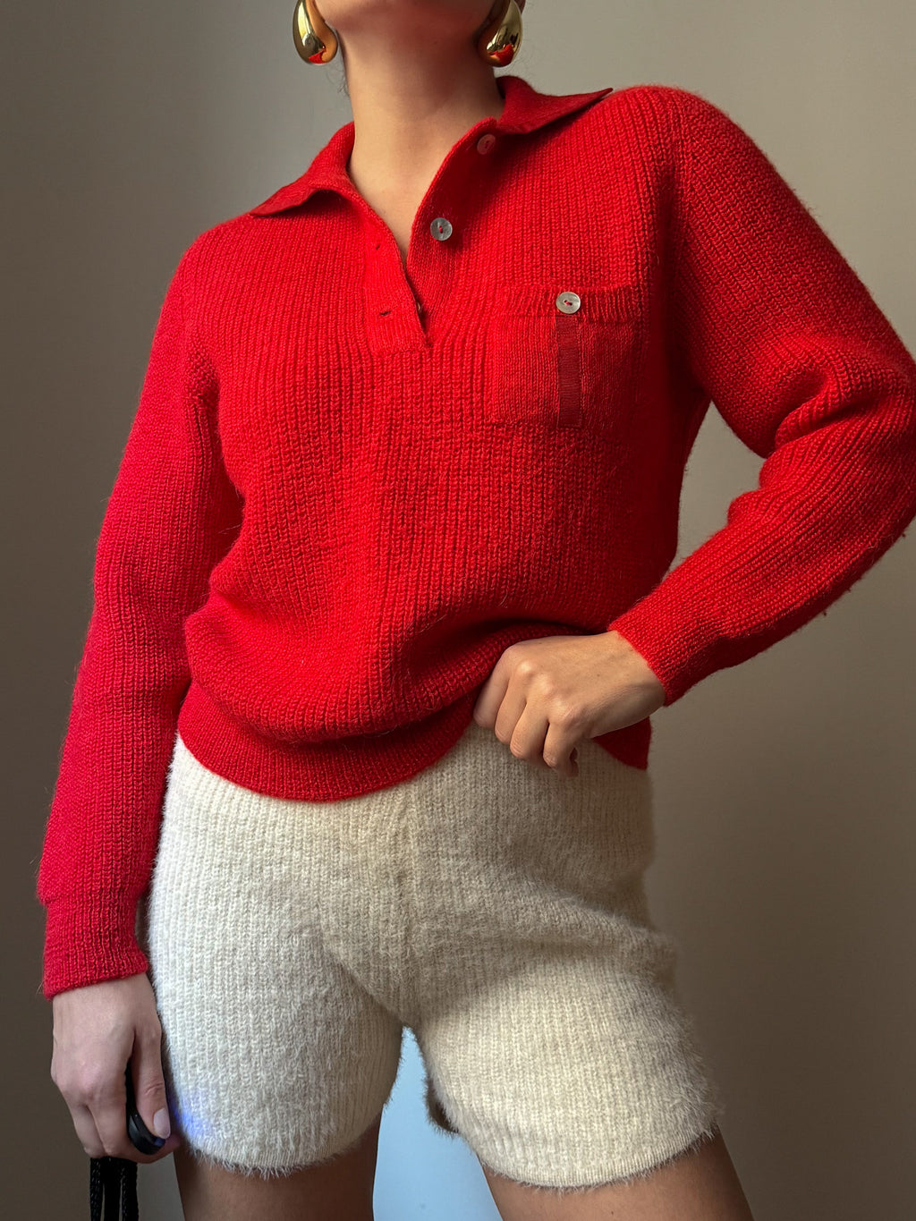 Pure wool red polo pull