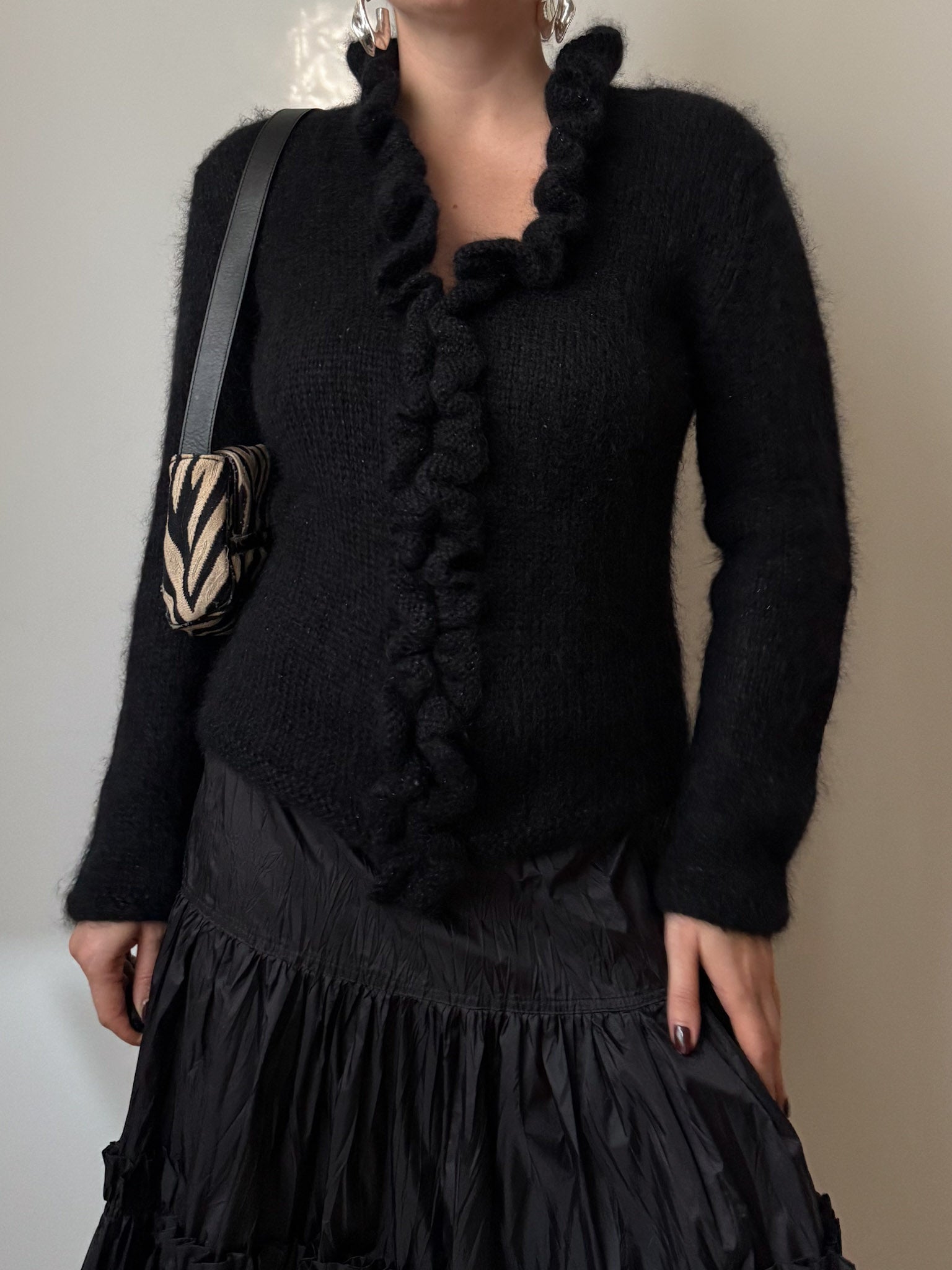 Angora and mohair black cardigan