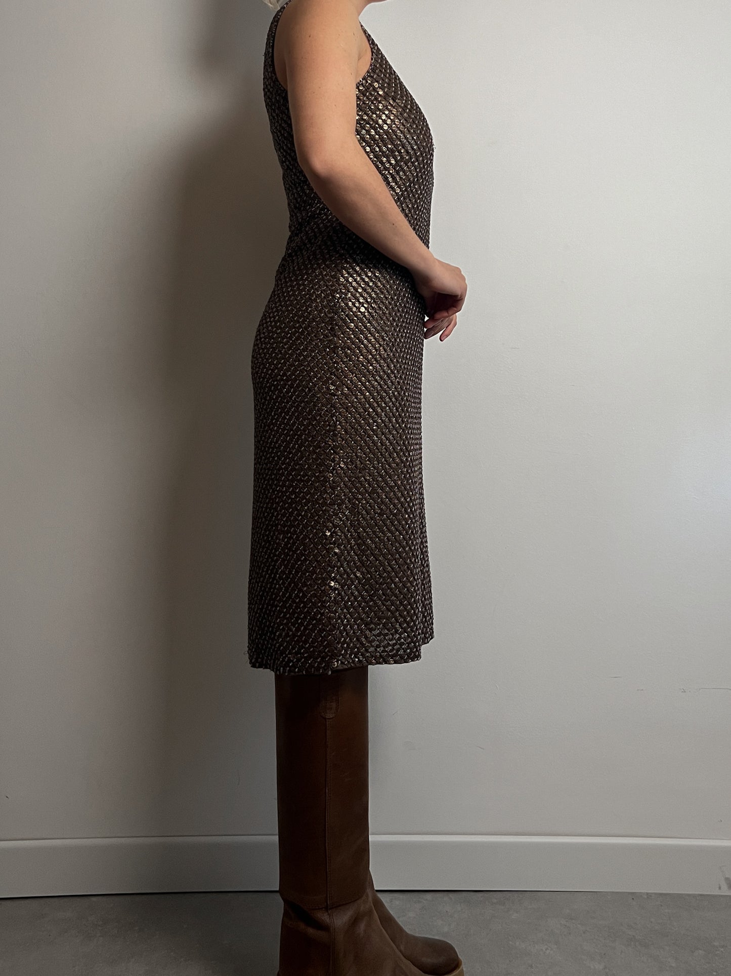 Beads and sequins bronze dress