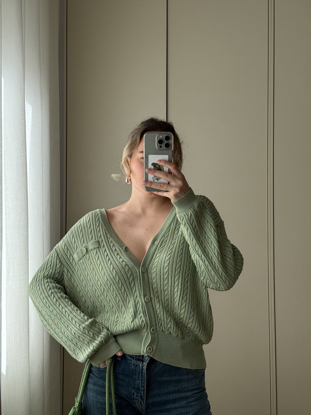 Cotton and viscose green cardigan