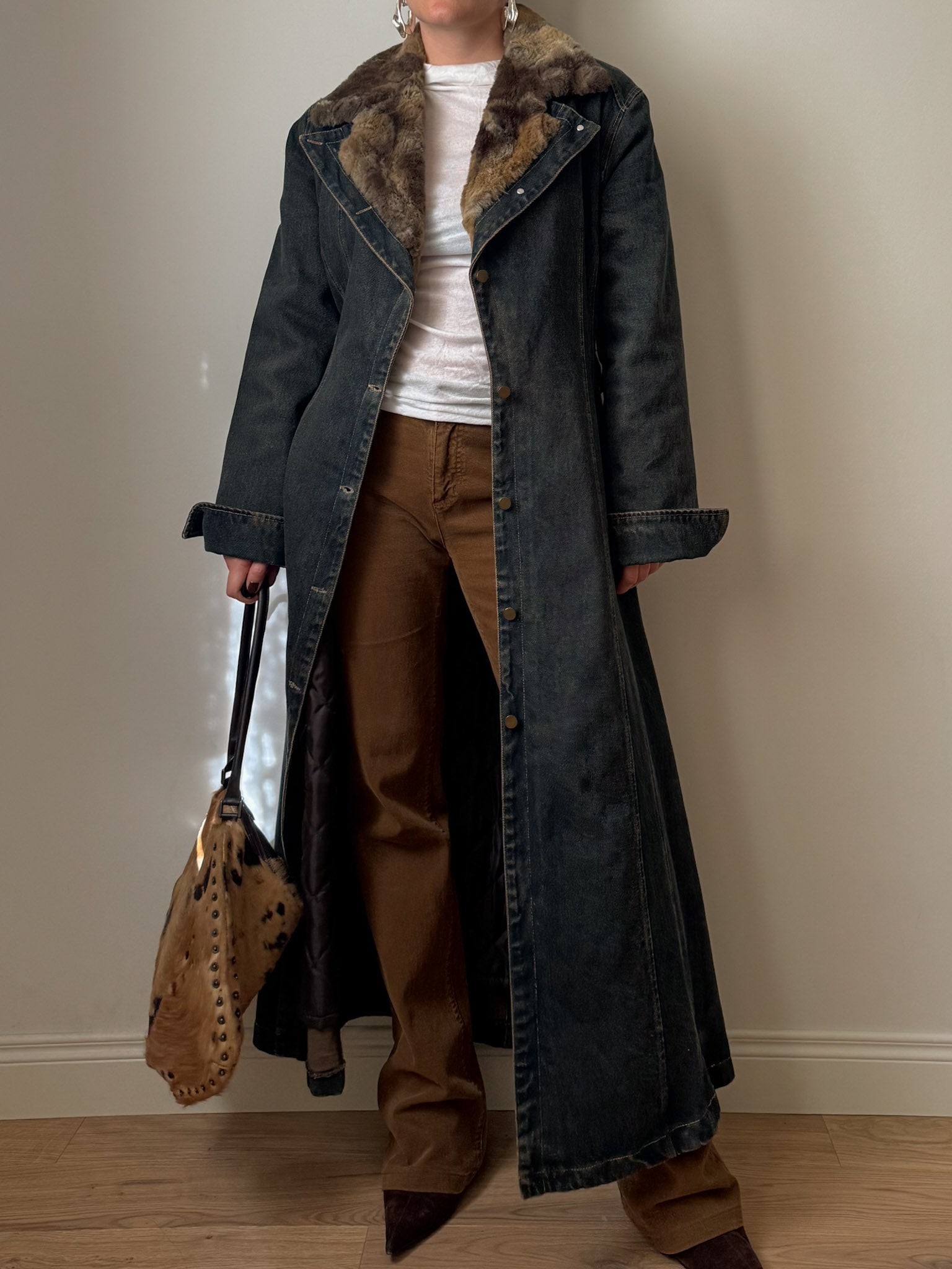 Denim and fur y2k long coat