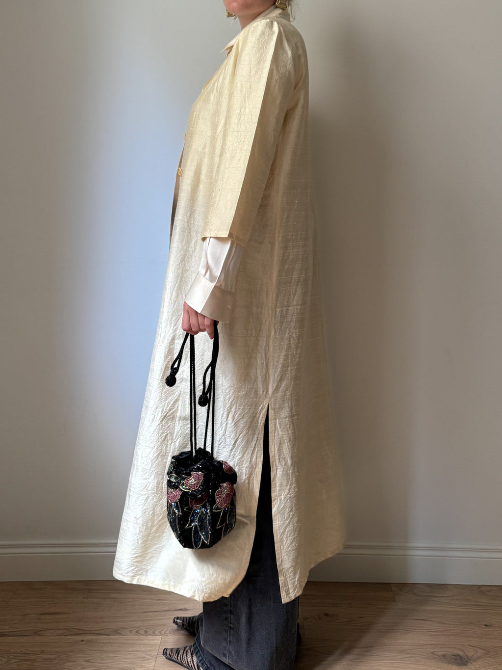 Shantung silk ivory duster