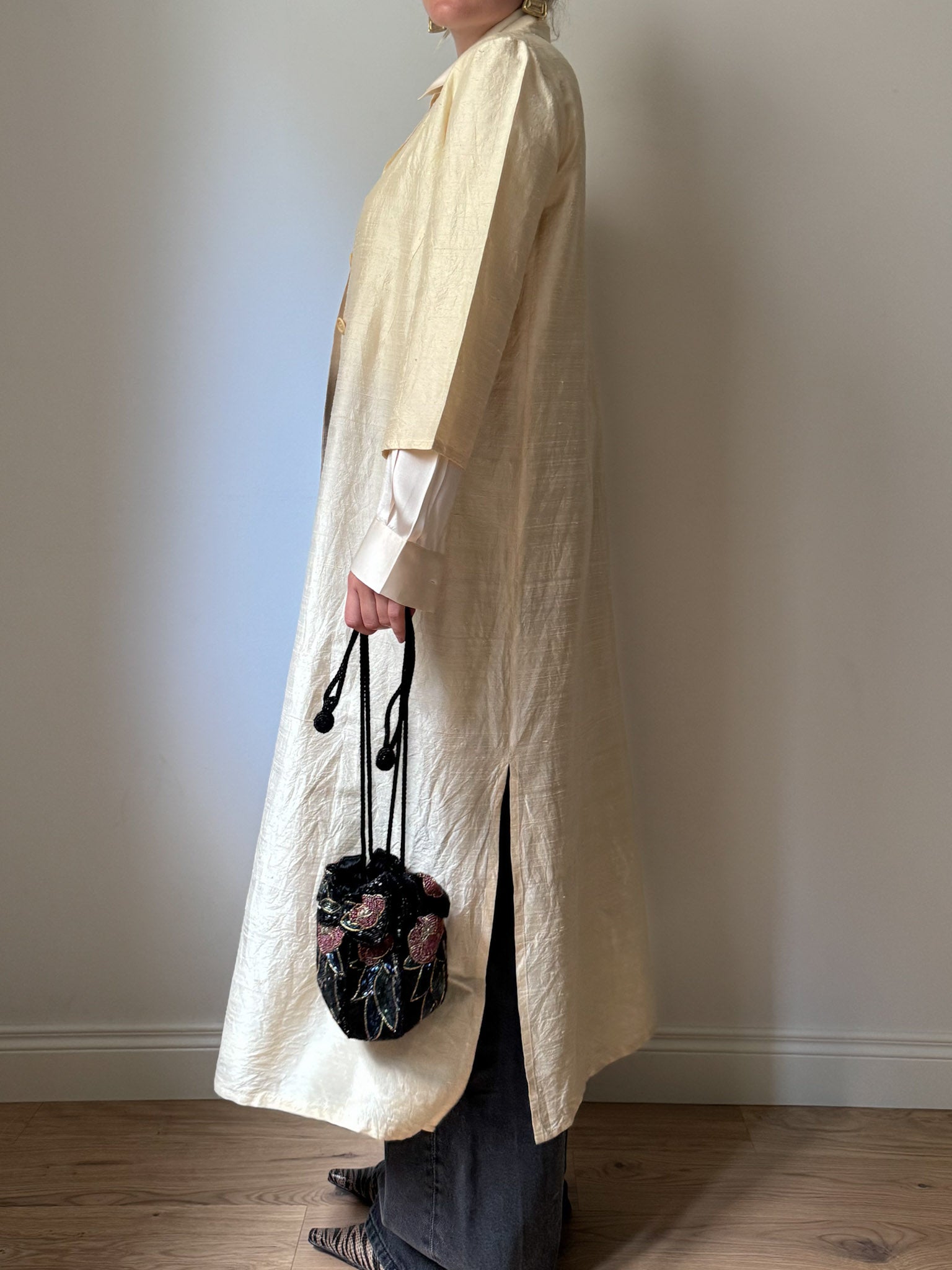 Shantung silk ivory duster