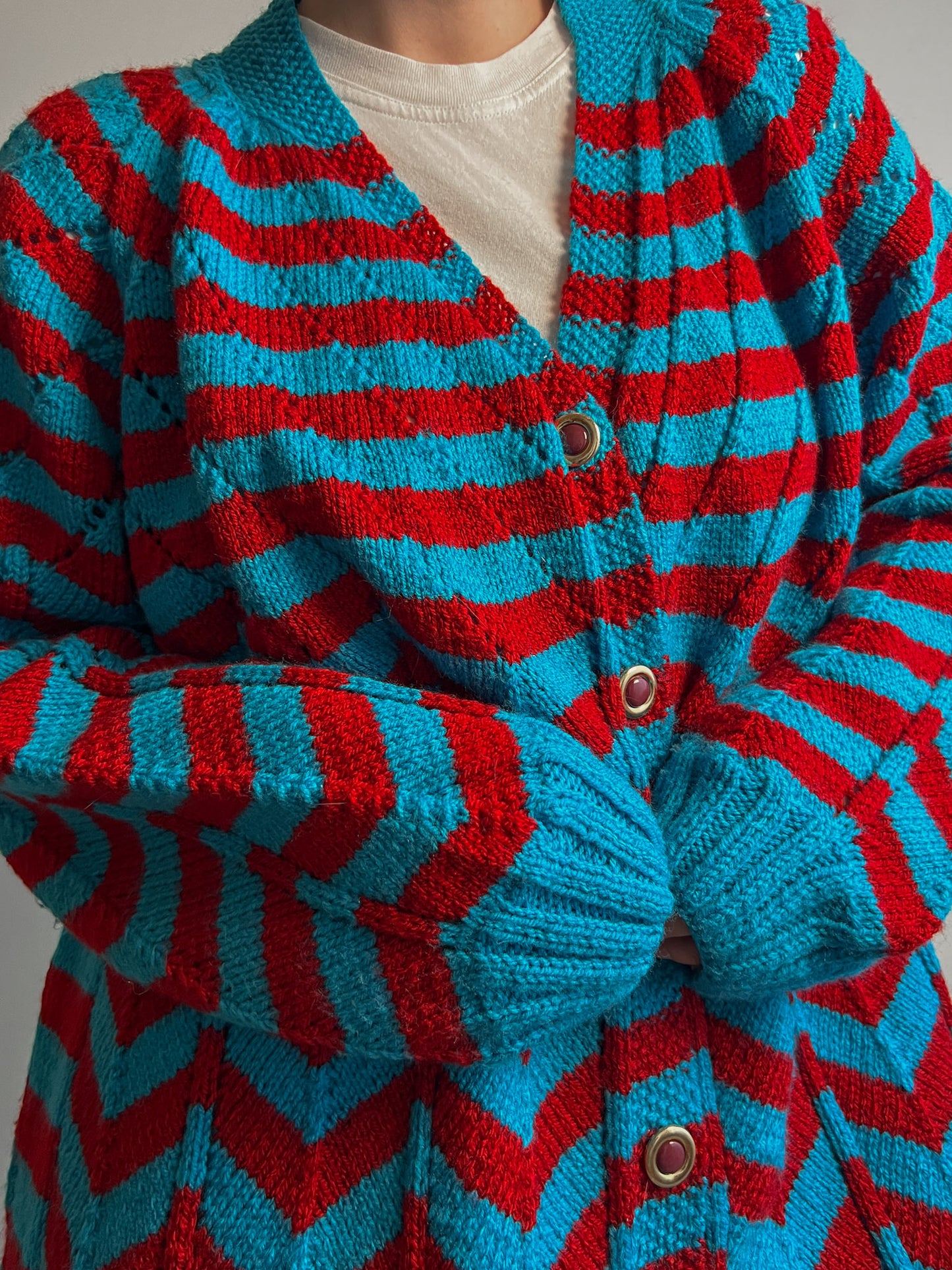 Wool embroidered striped cardigan