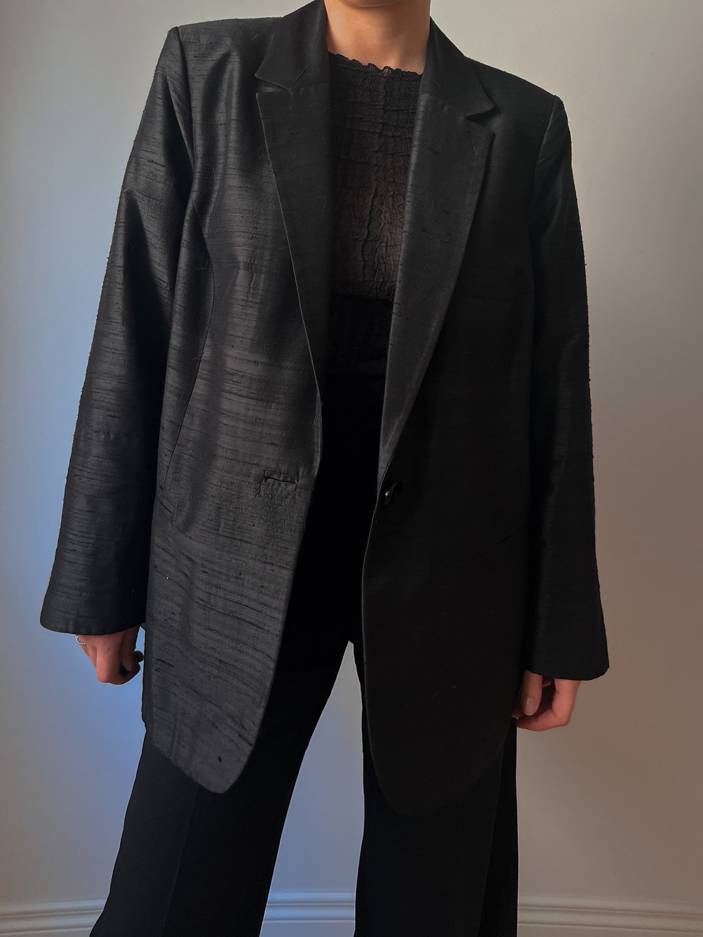 Shantung silk black blazer