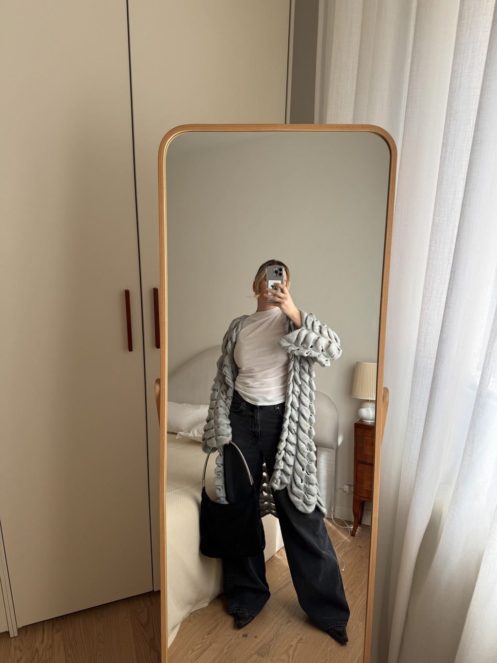 Wool blend grey maxi cardigan