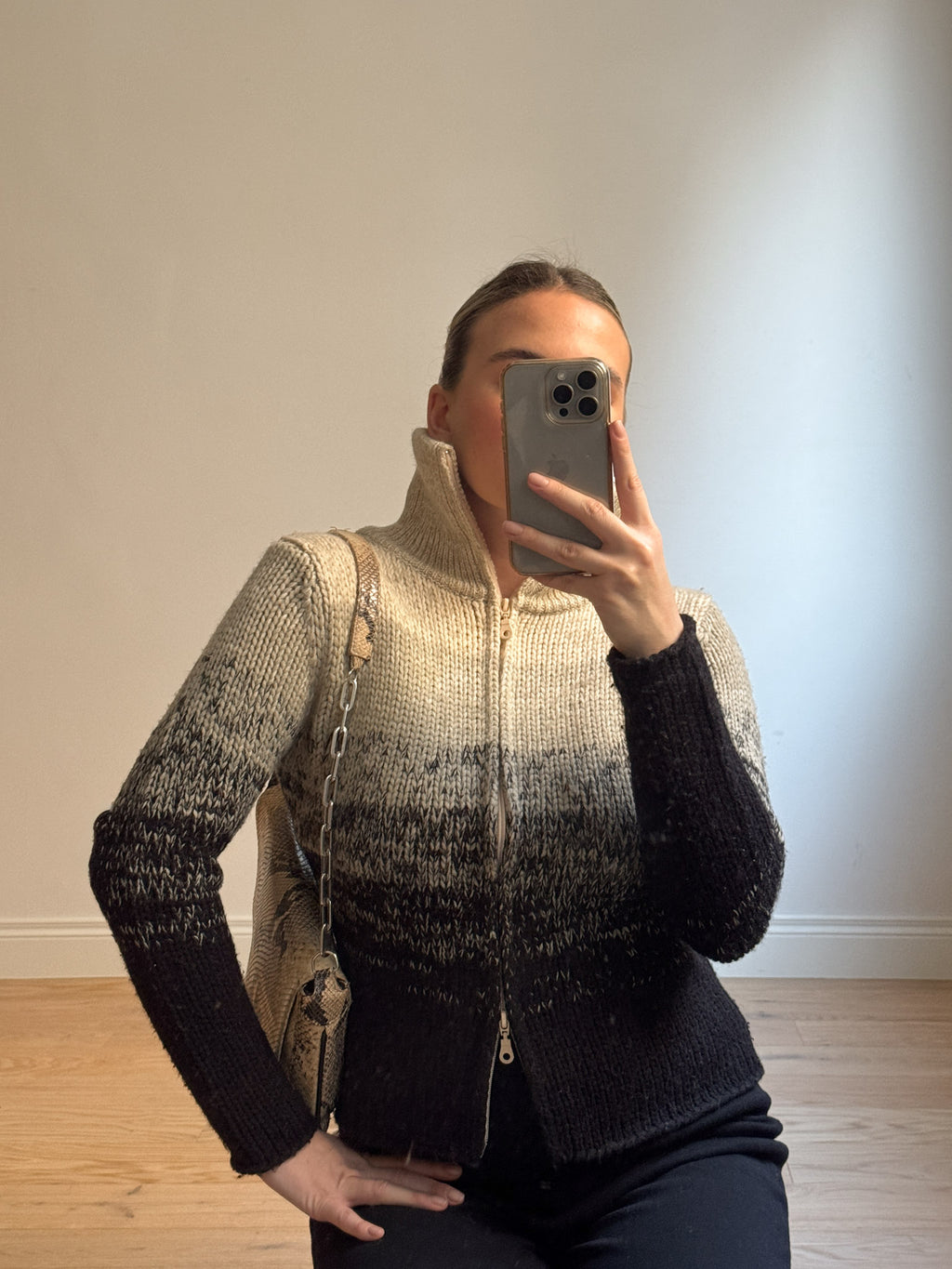 Wool beige and black cardigan
