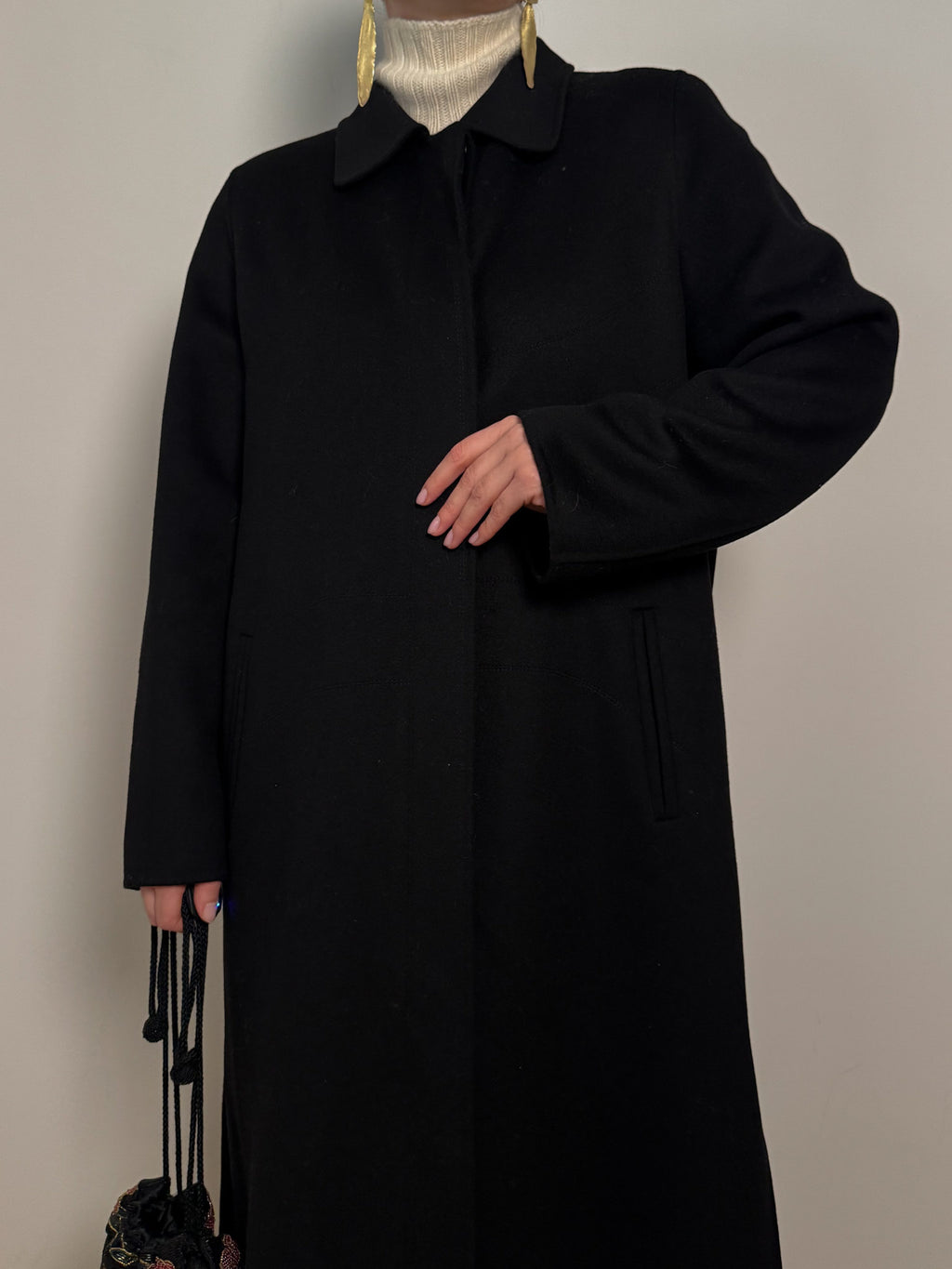Pure wool black long coat