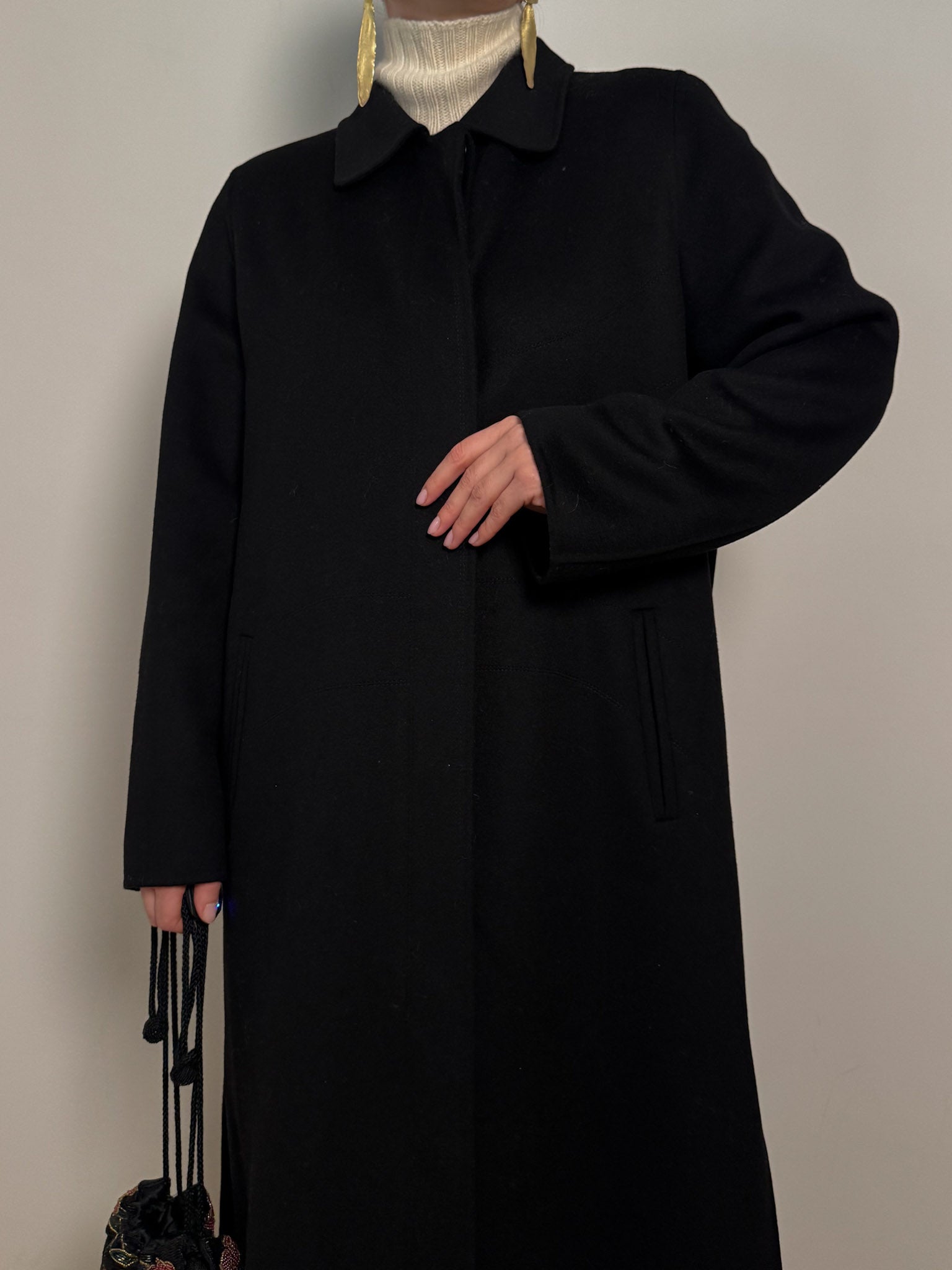 Pure wool black long coat