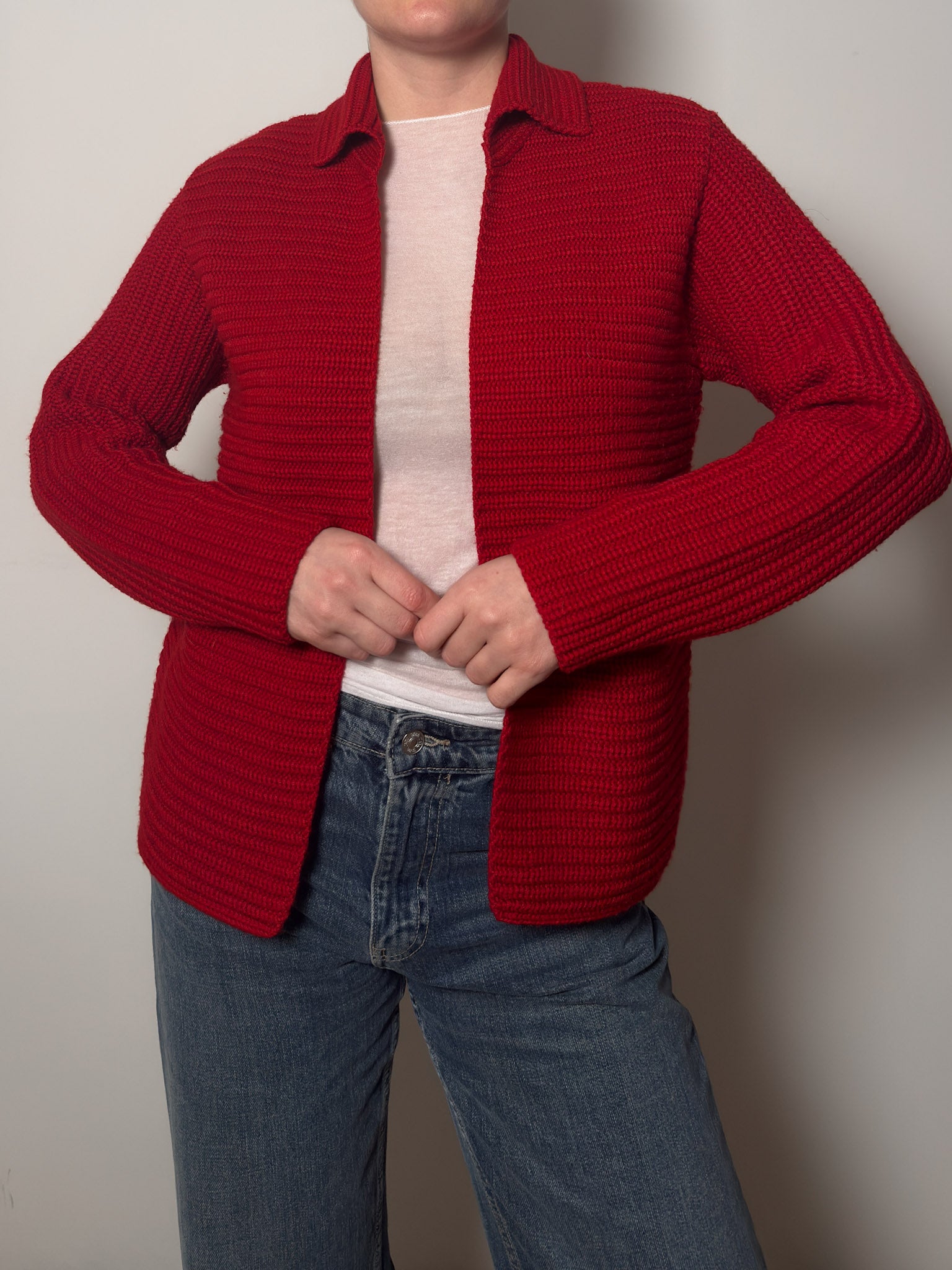 Wool blend red cardigan