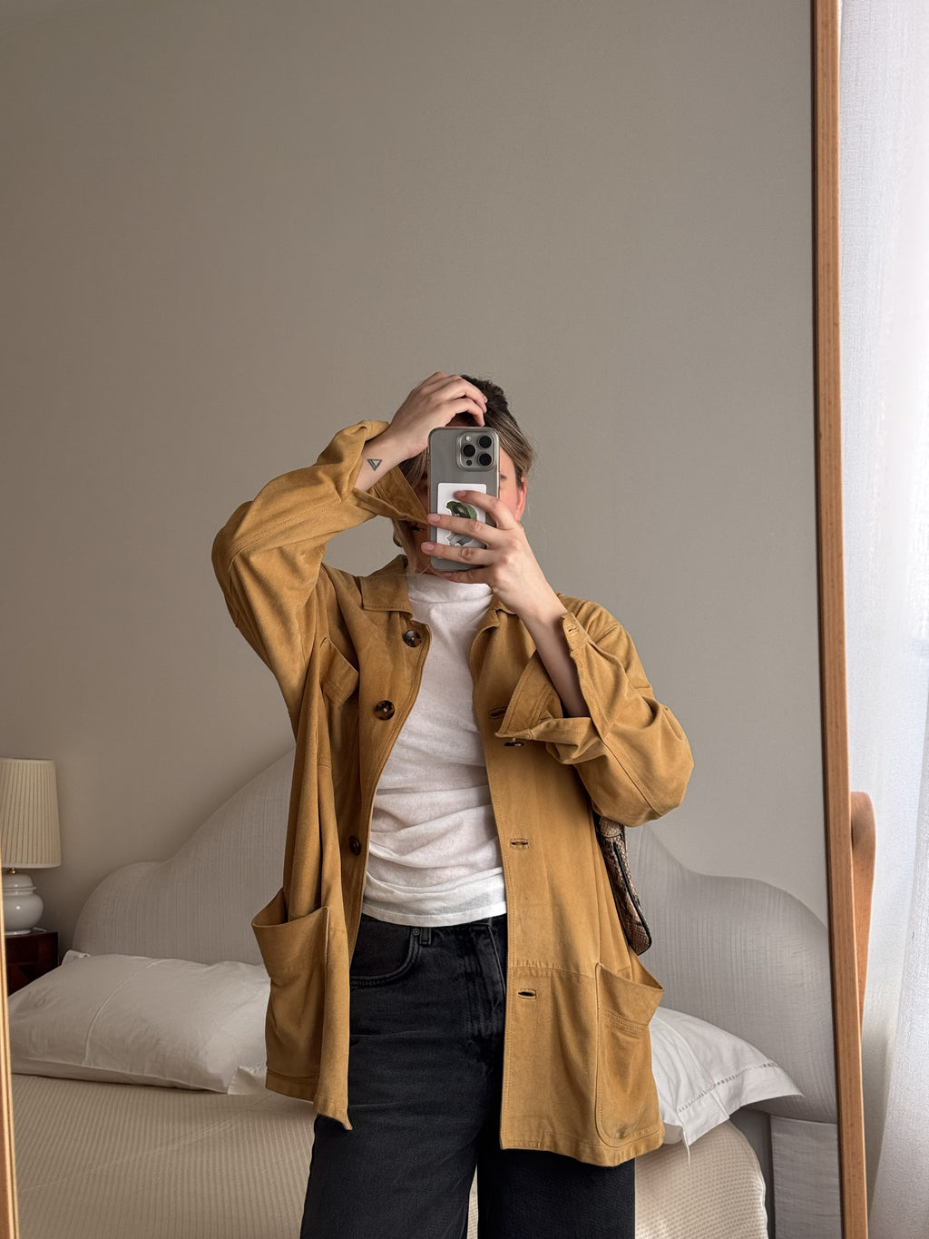 Real suede camel shirt