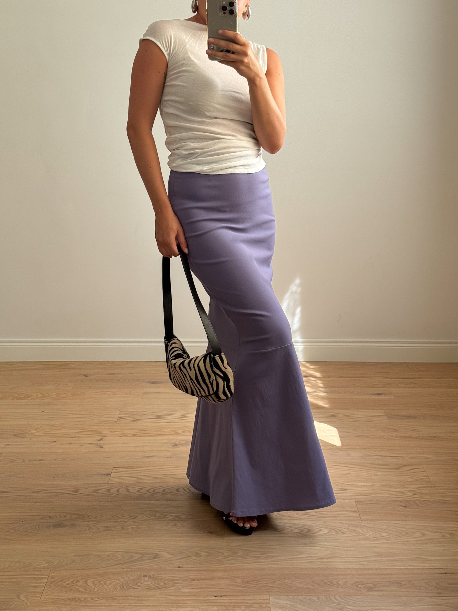 Strech lilac long skirt