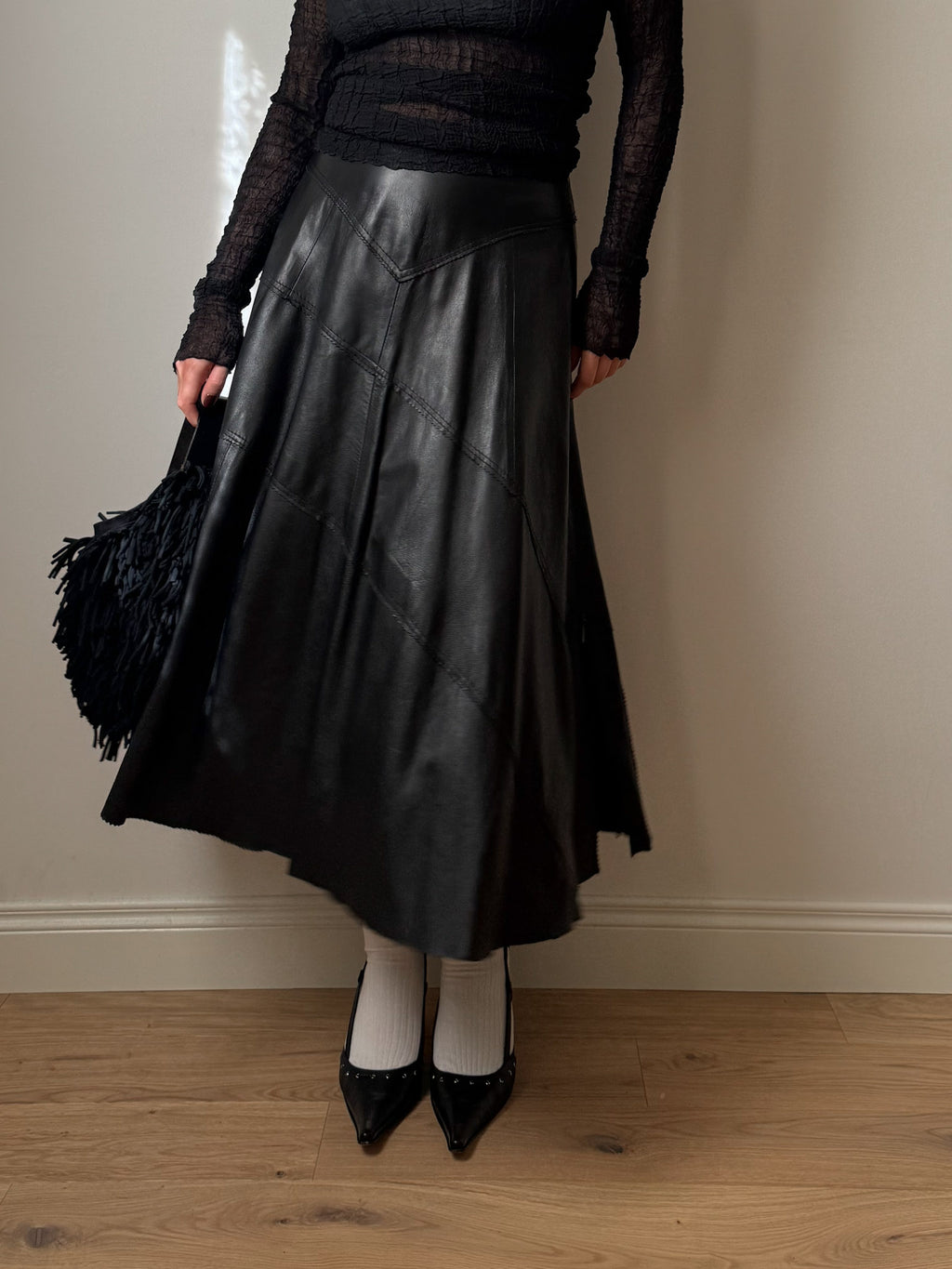 Real leather black skirt