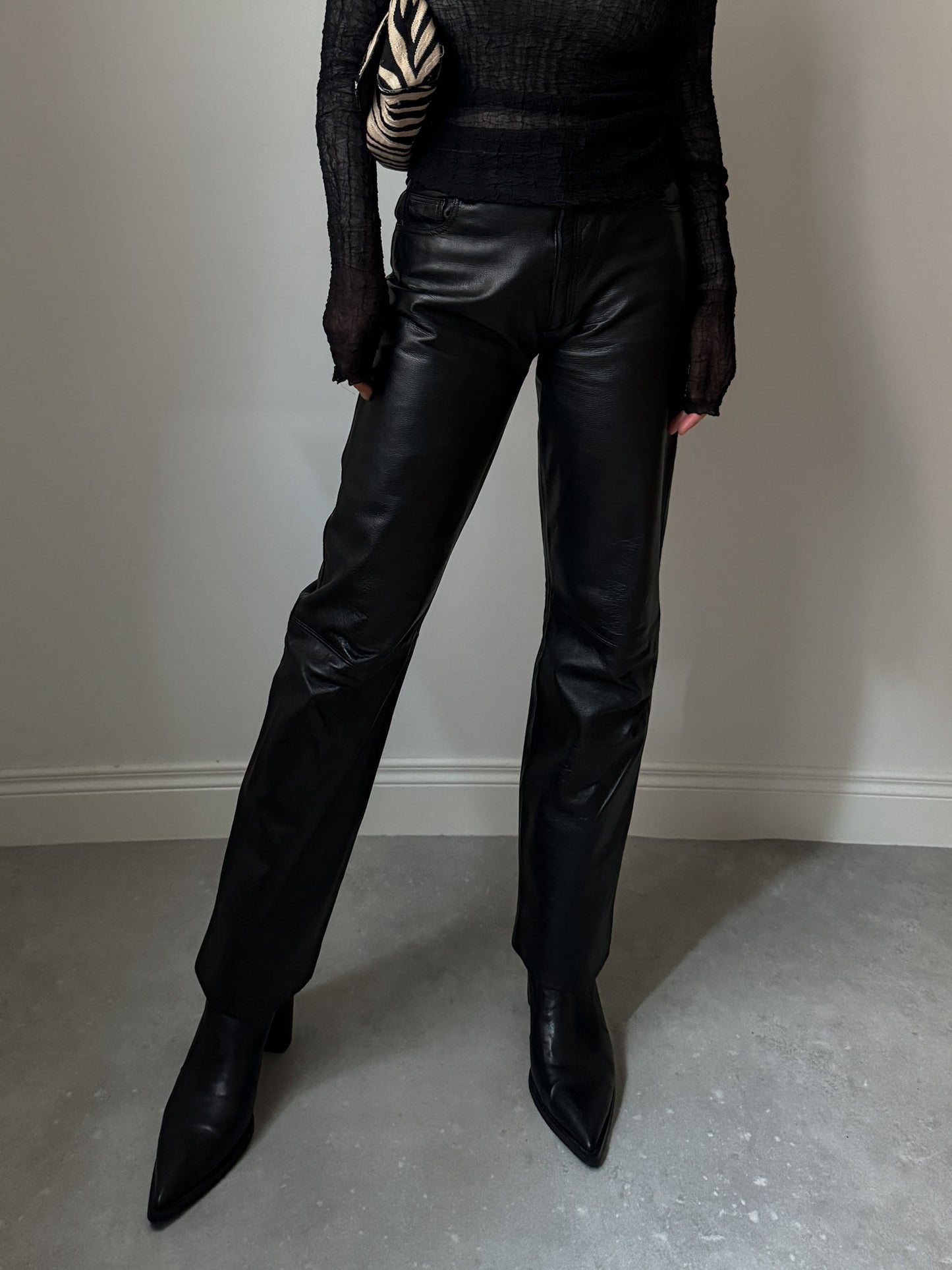 Real leather black pants