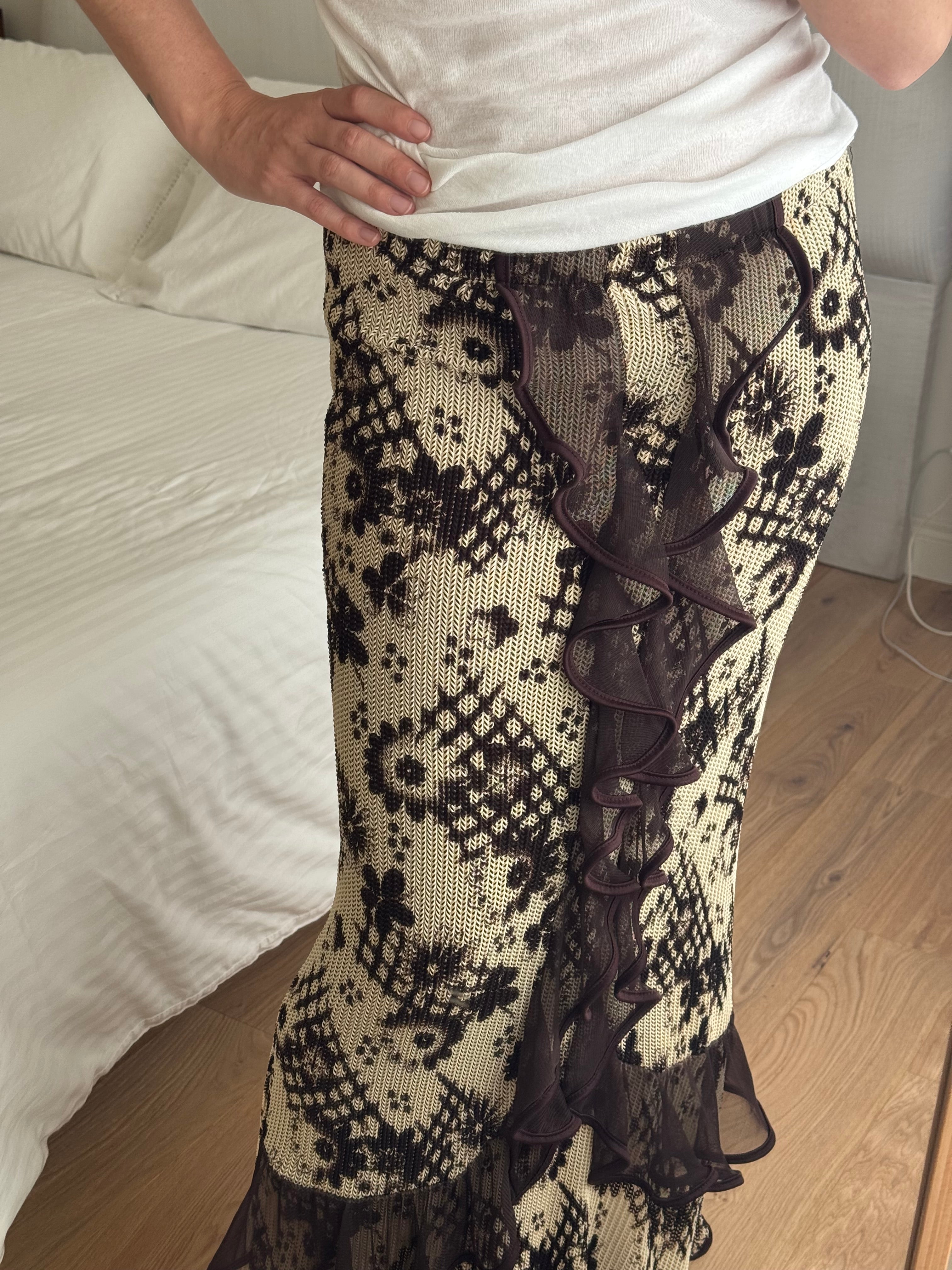 Rouches brown and sand long skirt