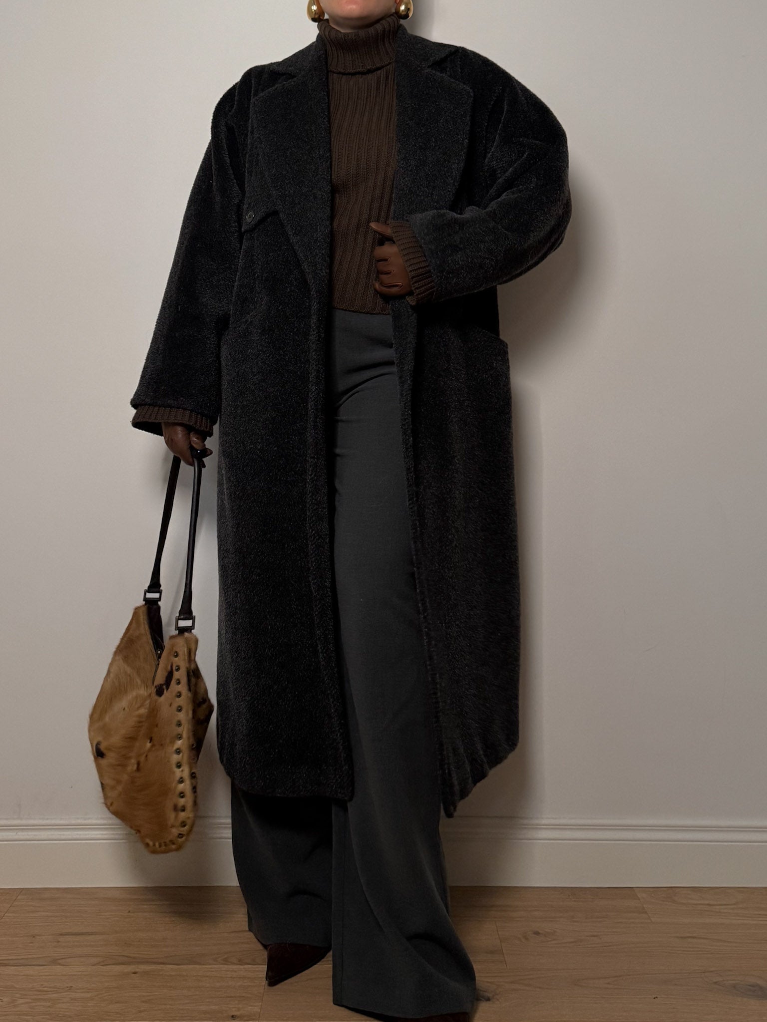 Sportmax lama and wool anthracite coat