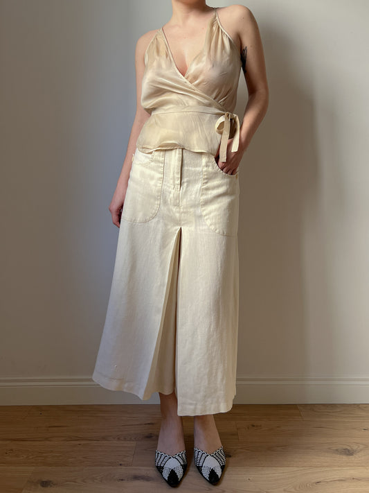 Pure linen ivory trouser skirt