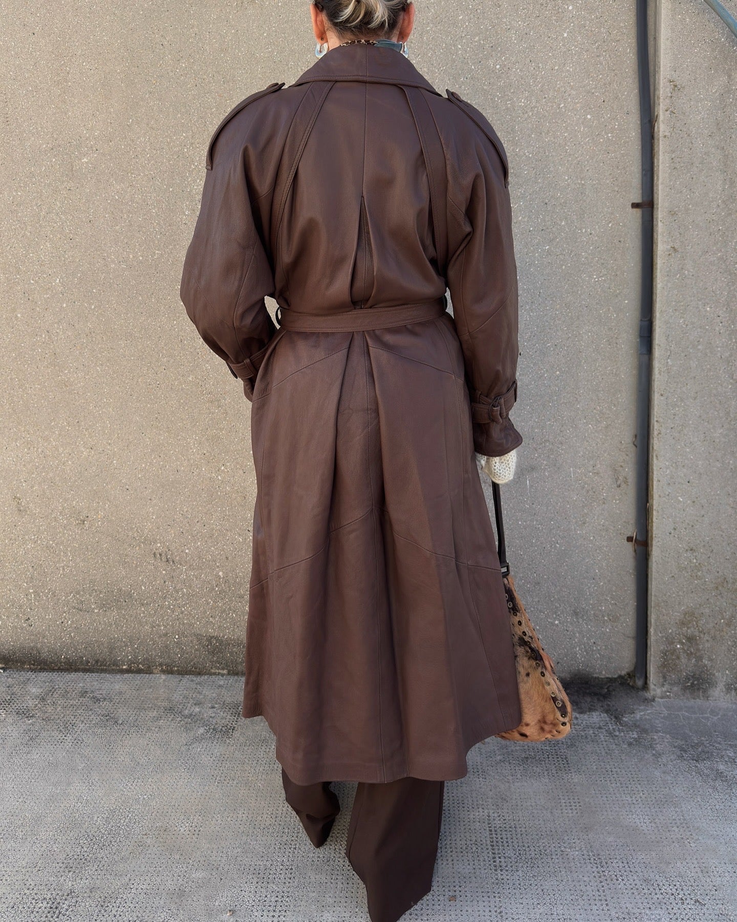 Genuin leather chocolate trench coat