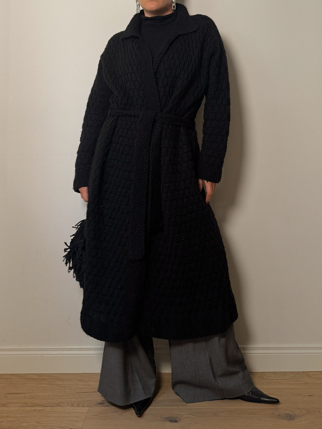 Pure wool embroidered maxi cardigan