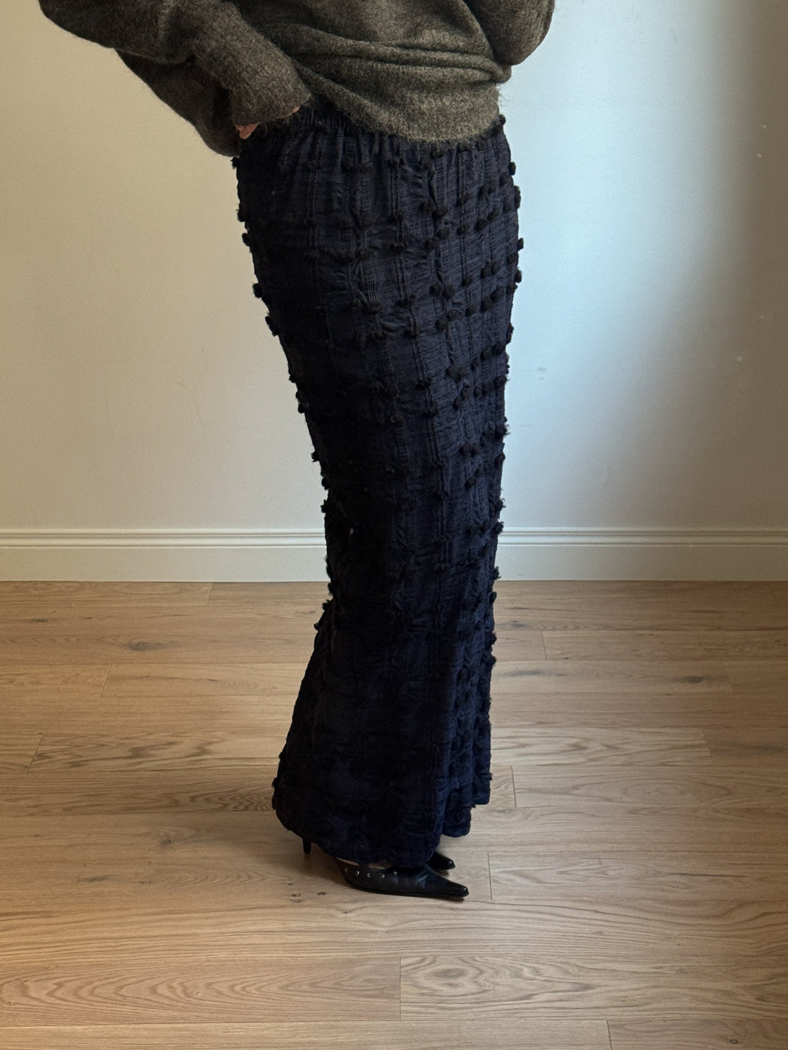 Textured cotton blue skirt