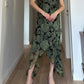 Pure silk black and green dress