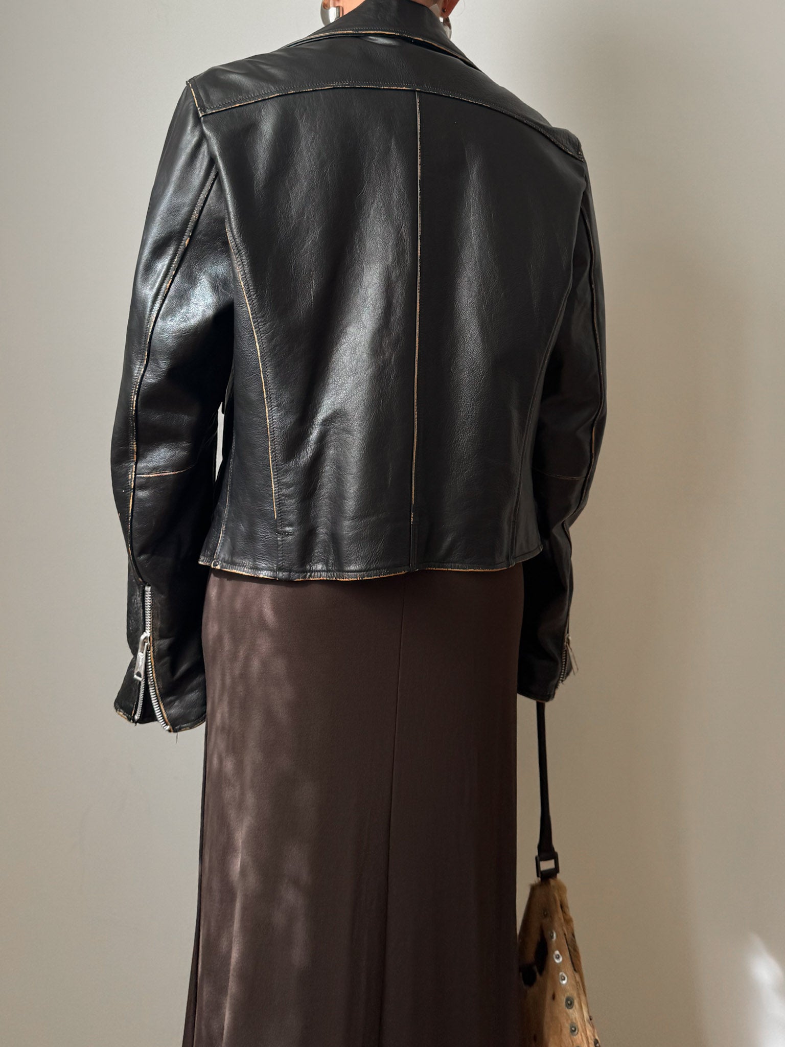 Real leather distressed Chiodo jacket