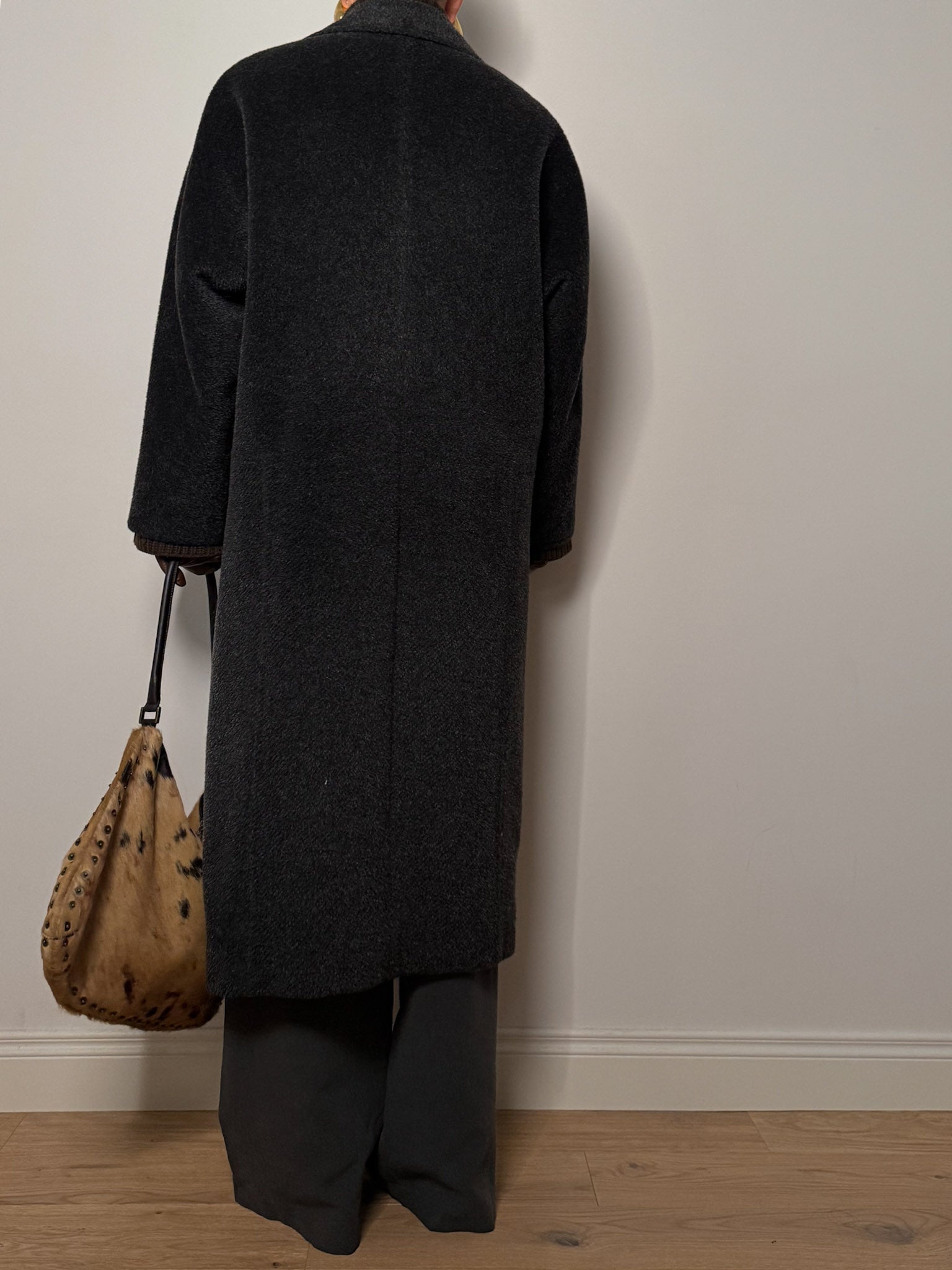Sportmax lama and wool anthracite coat