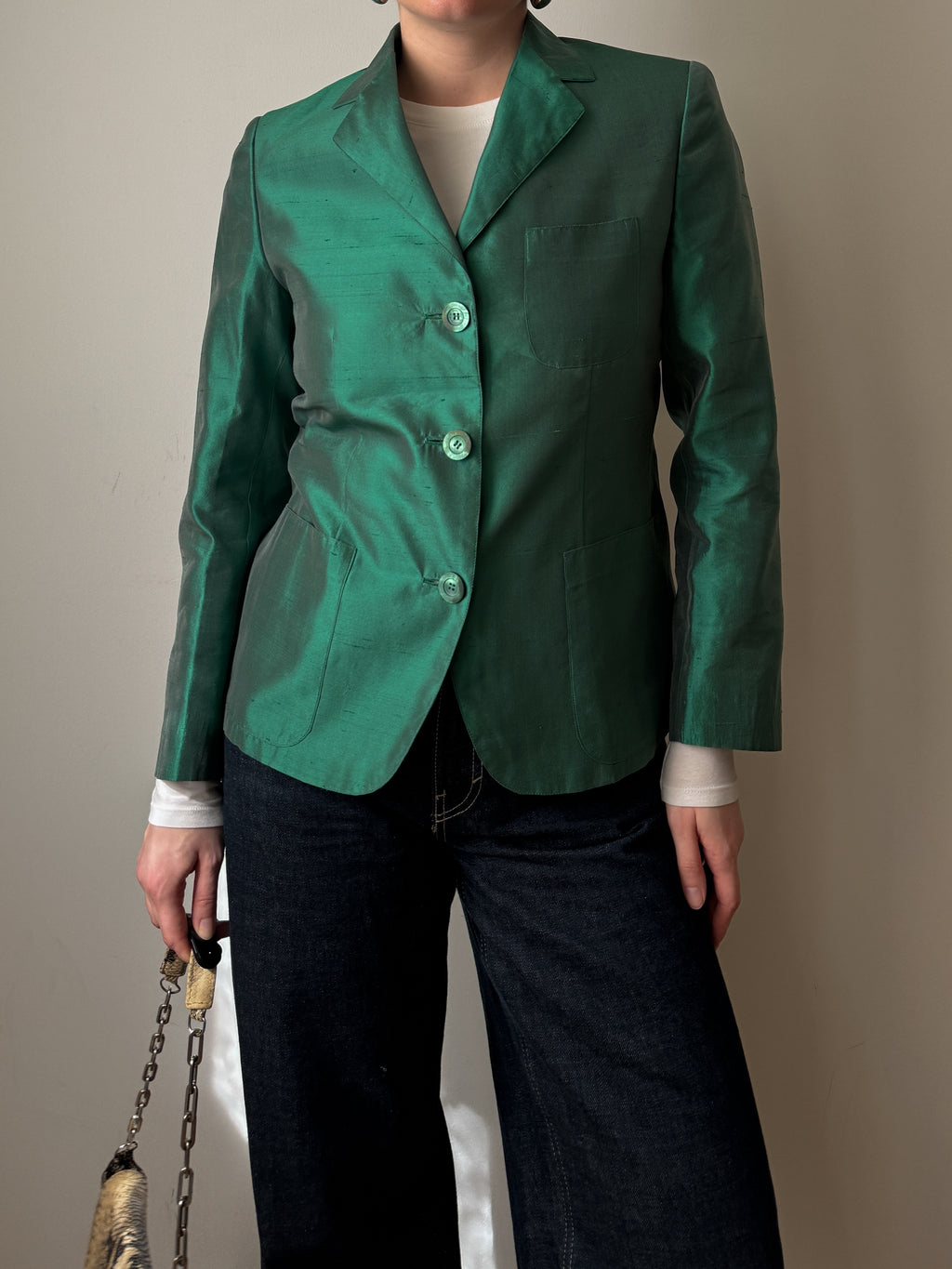 Shantung silk green blazer