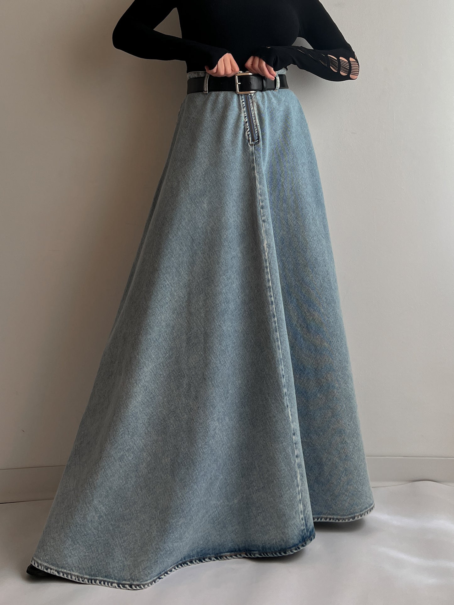 Denim extra long skirt