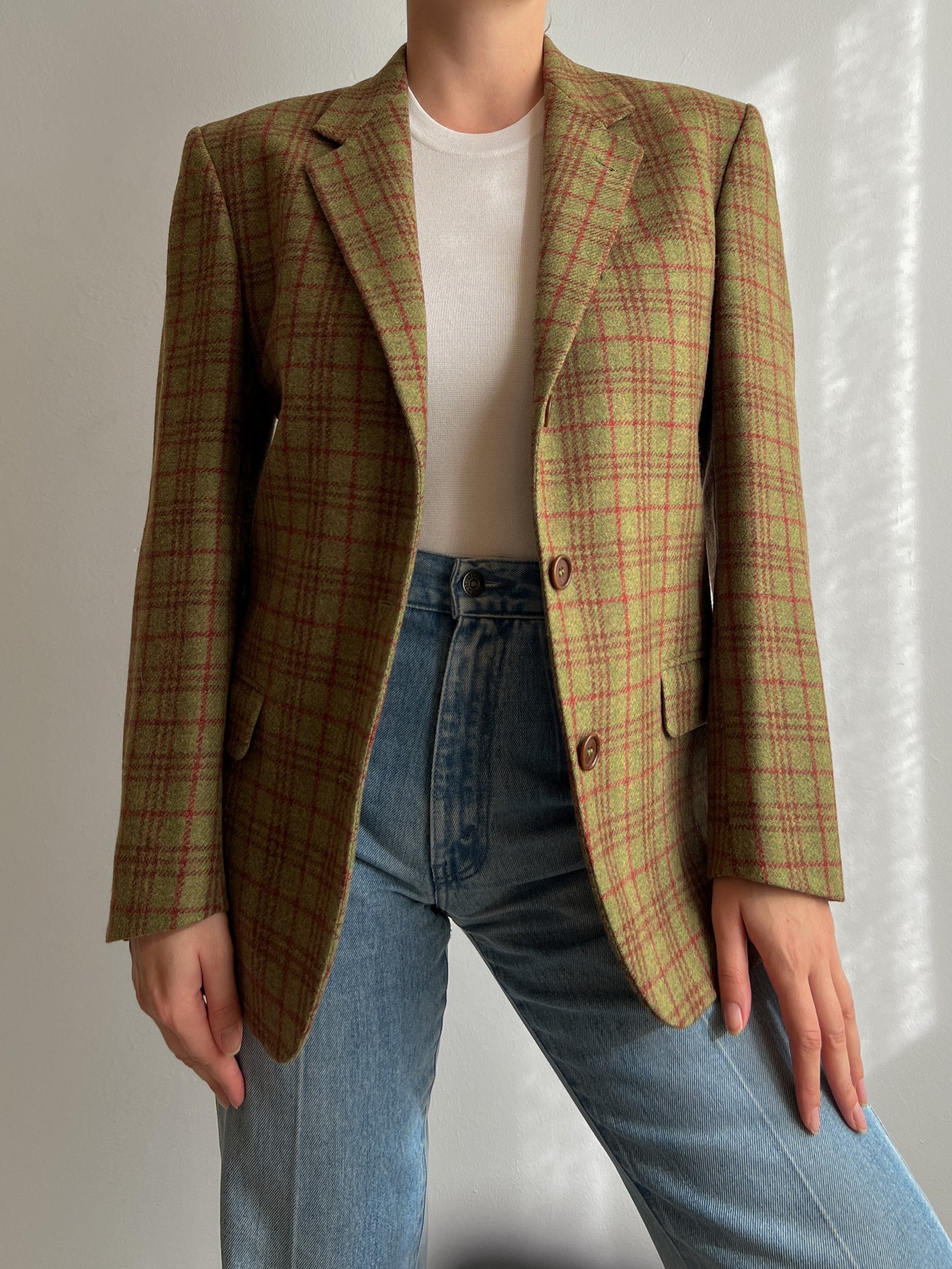 Pure virgin wool checked blazer