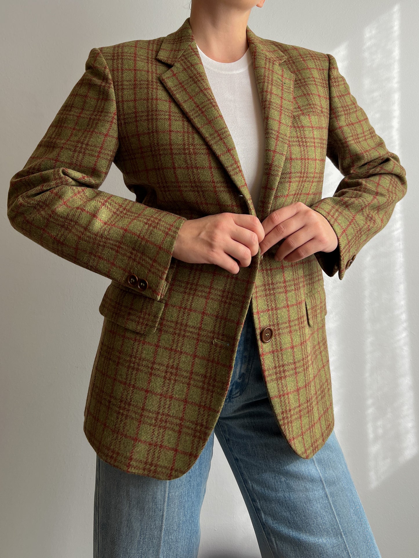 Pure virgin wool checked blazer