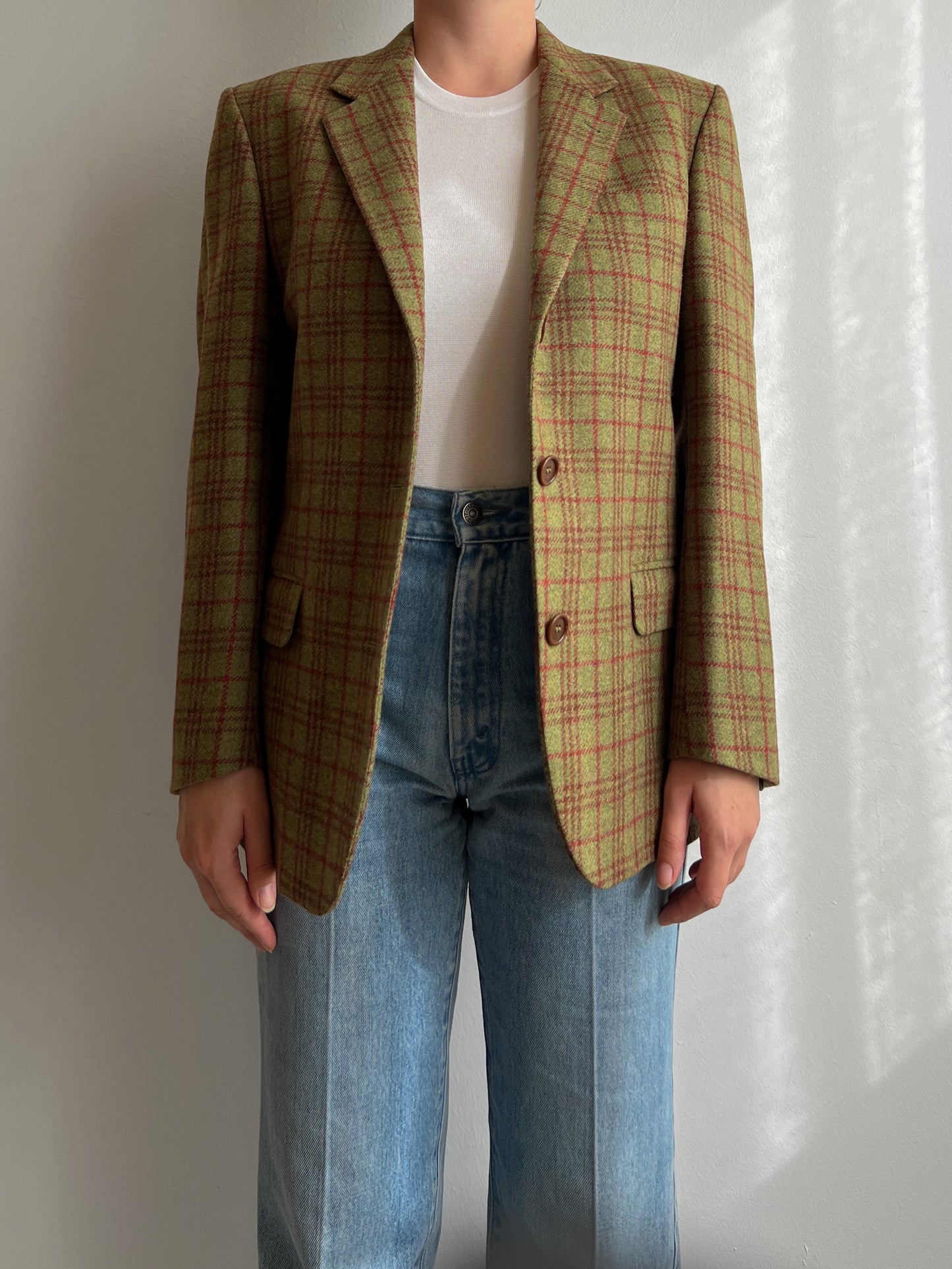 Pure virgin wool checked blazer