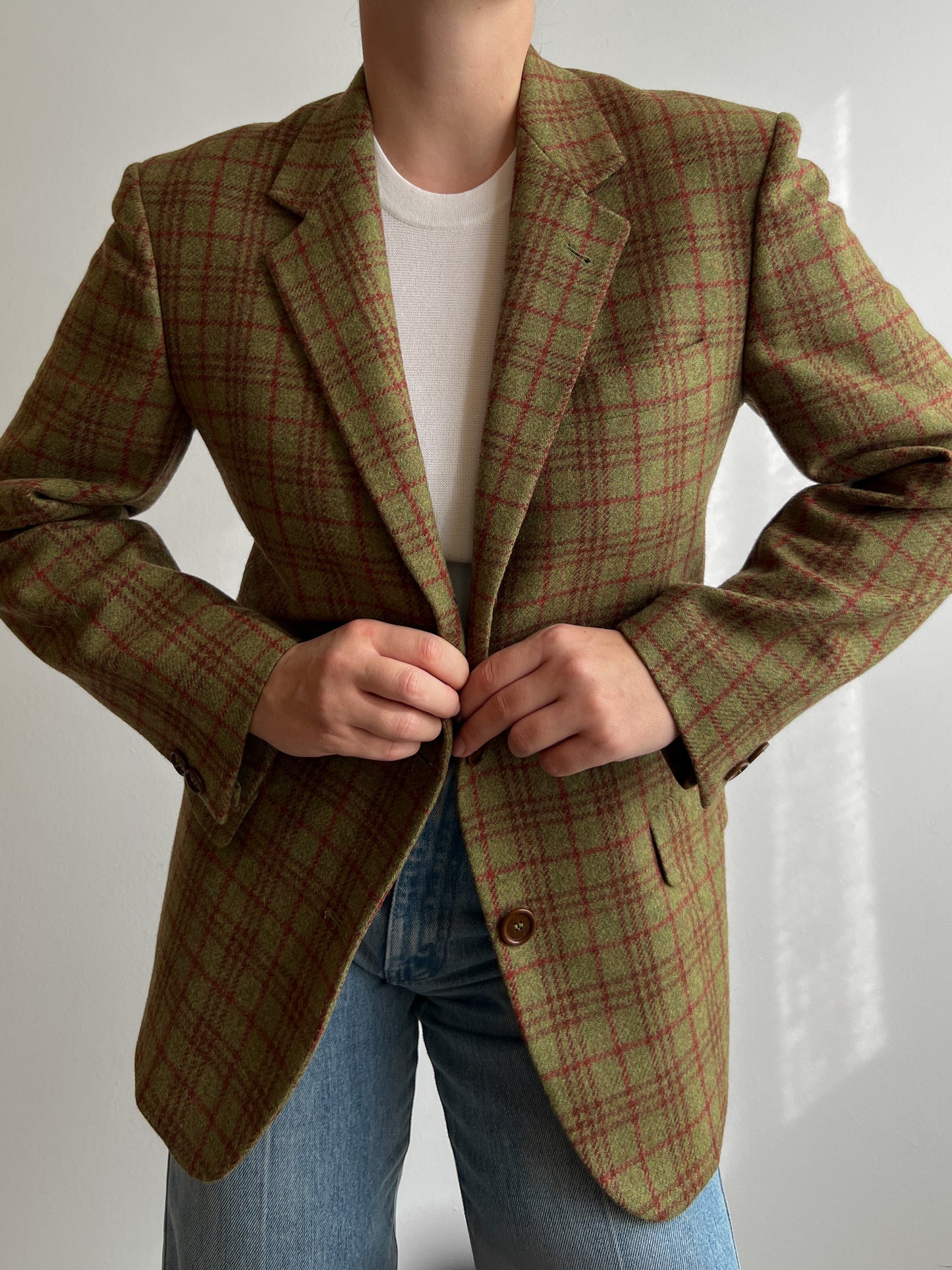 Pure virgin wool checked blazer