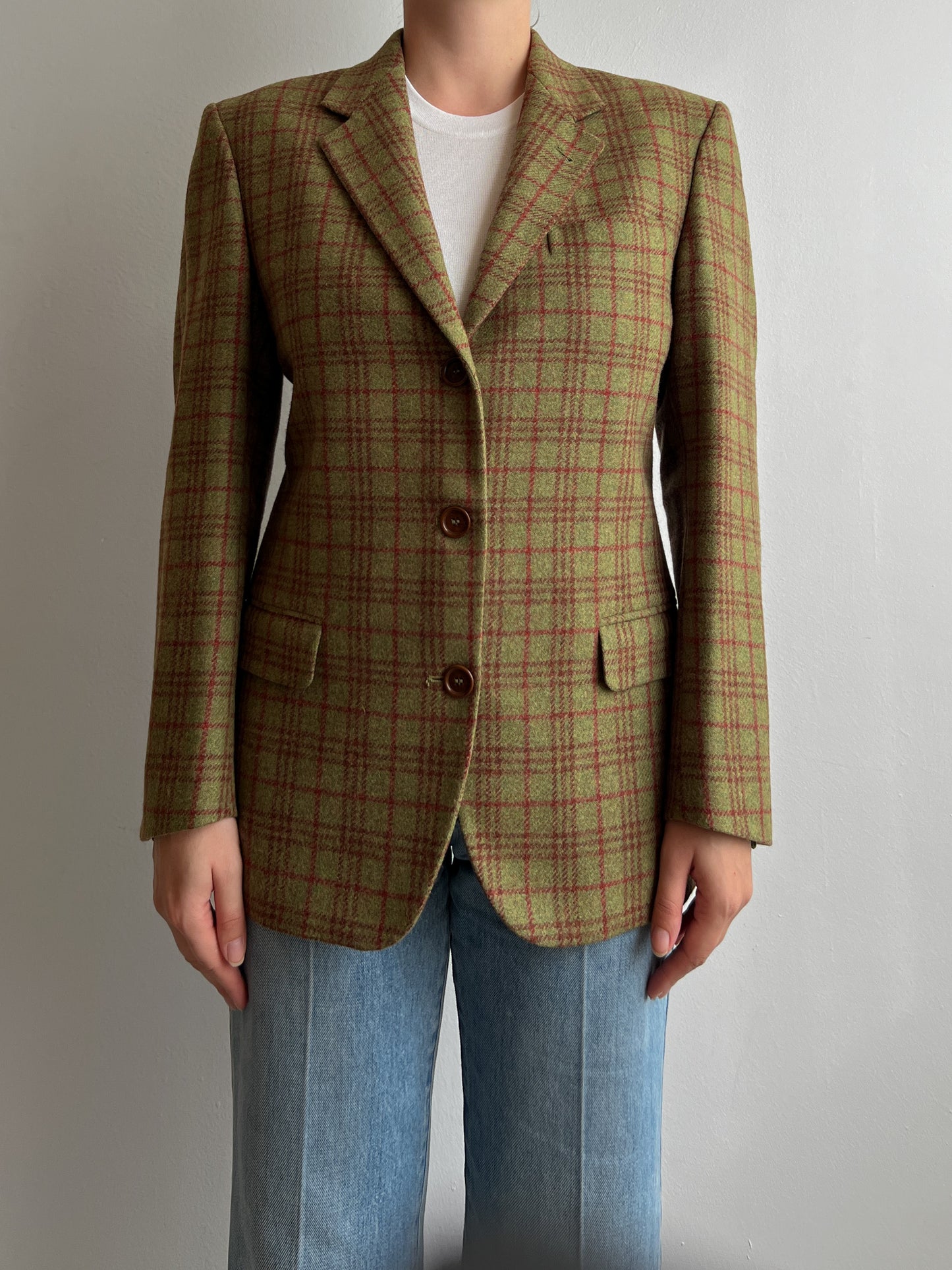 Pure virgin wool checked blazer