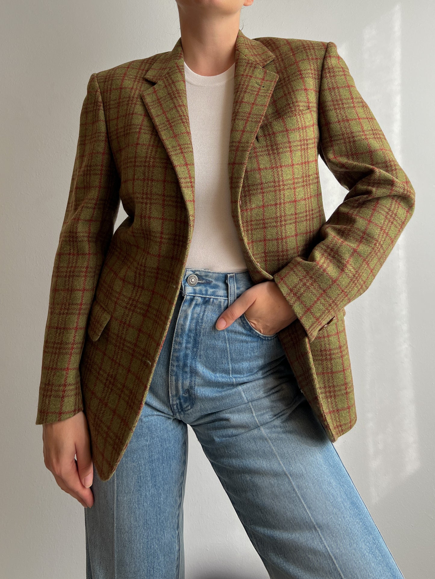 Pure virgin wool checked blazer