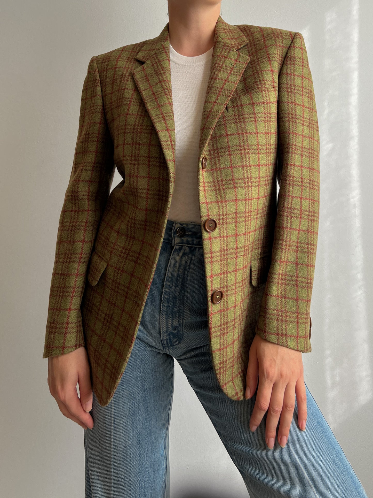 Pure virgin wool checked blazer