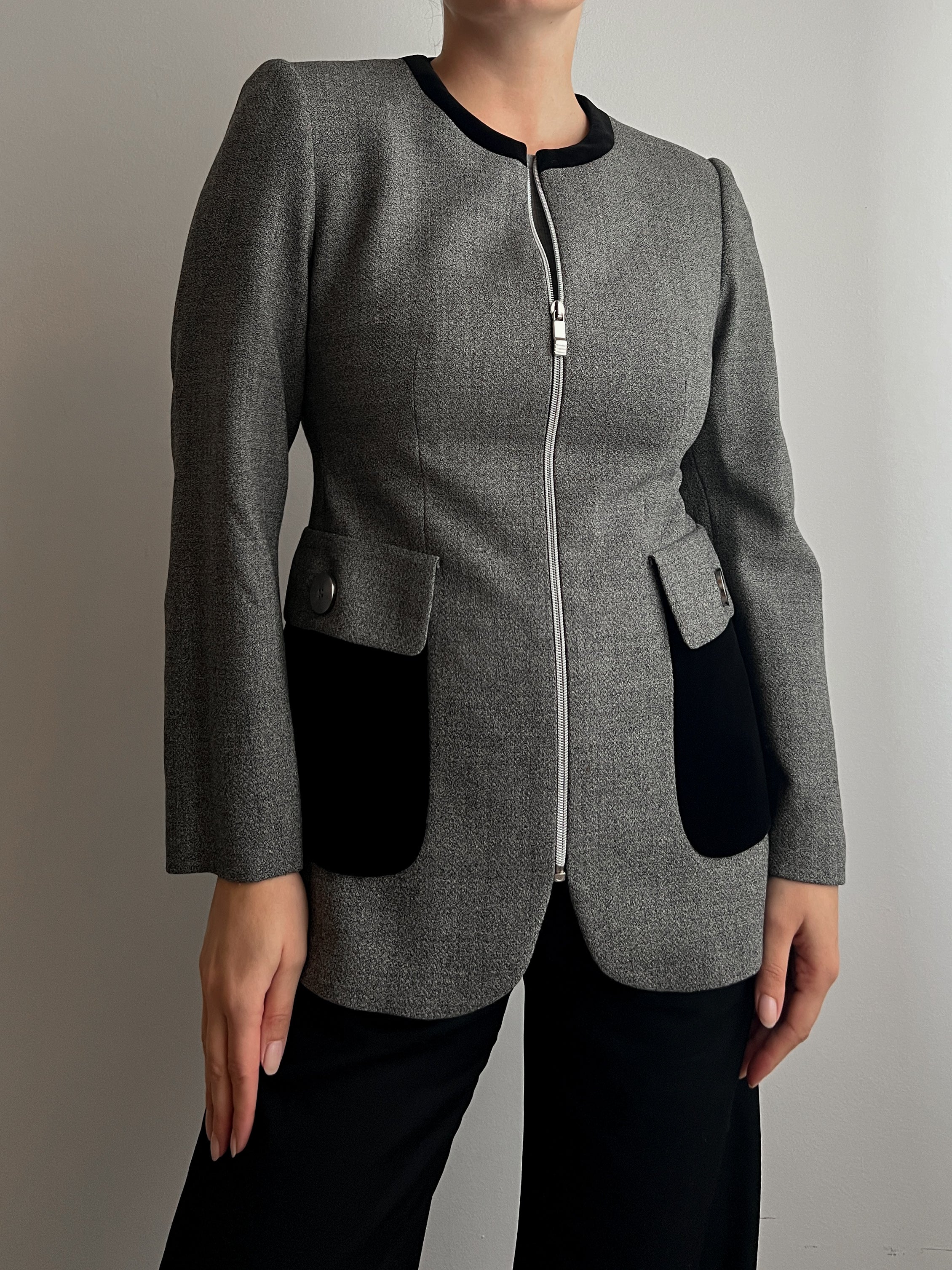 Virgin wool and velvet zipped blazer