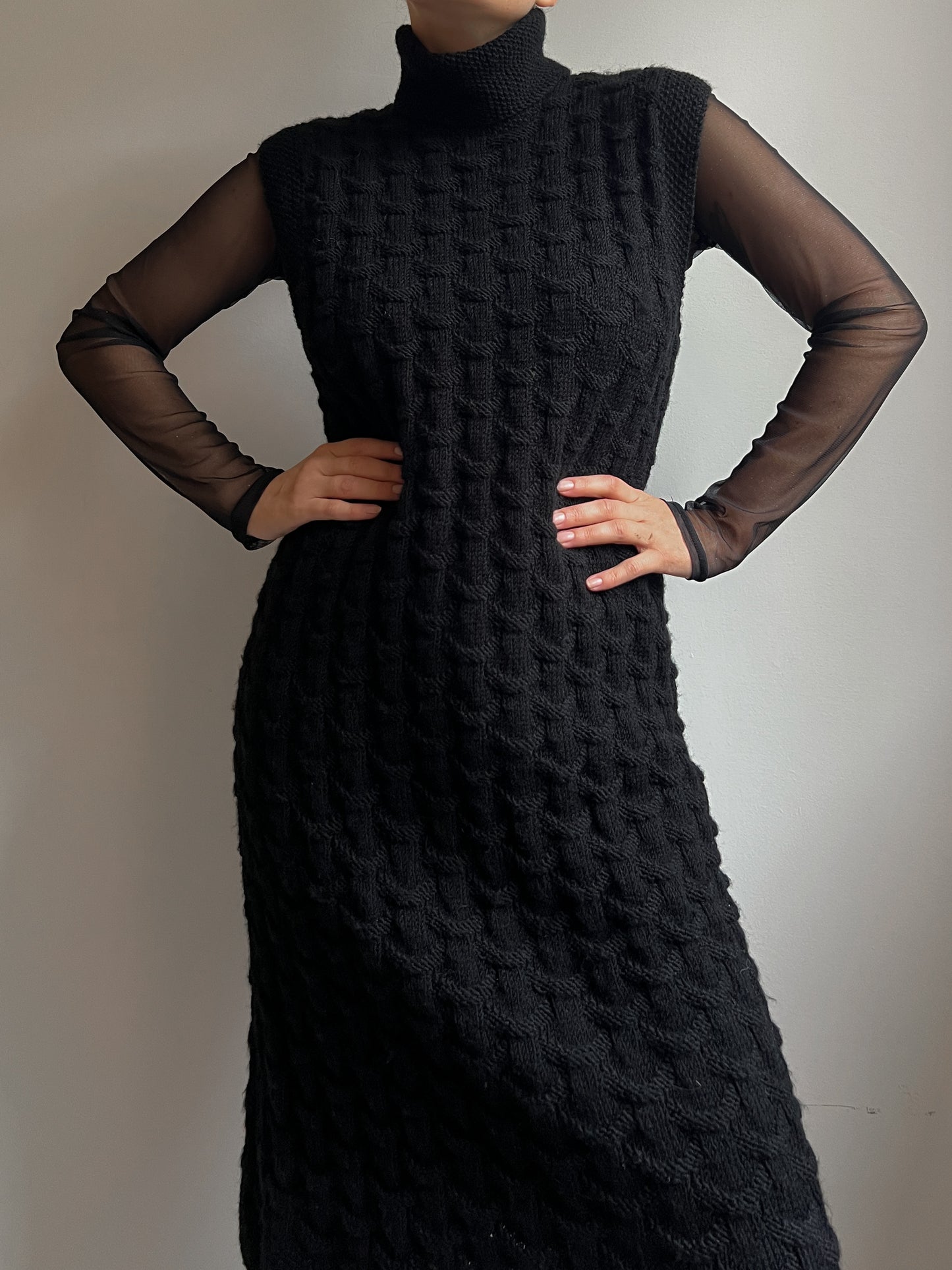 Pure wool embroidered black dress