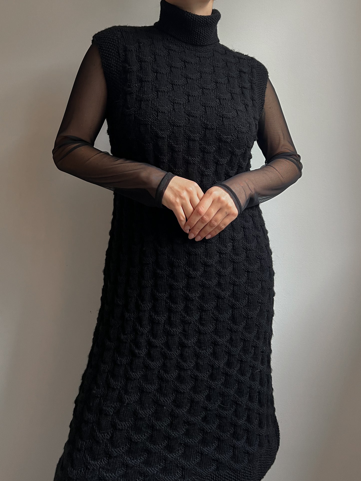 Pure wool embroidered black dress