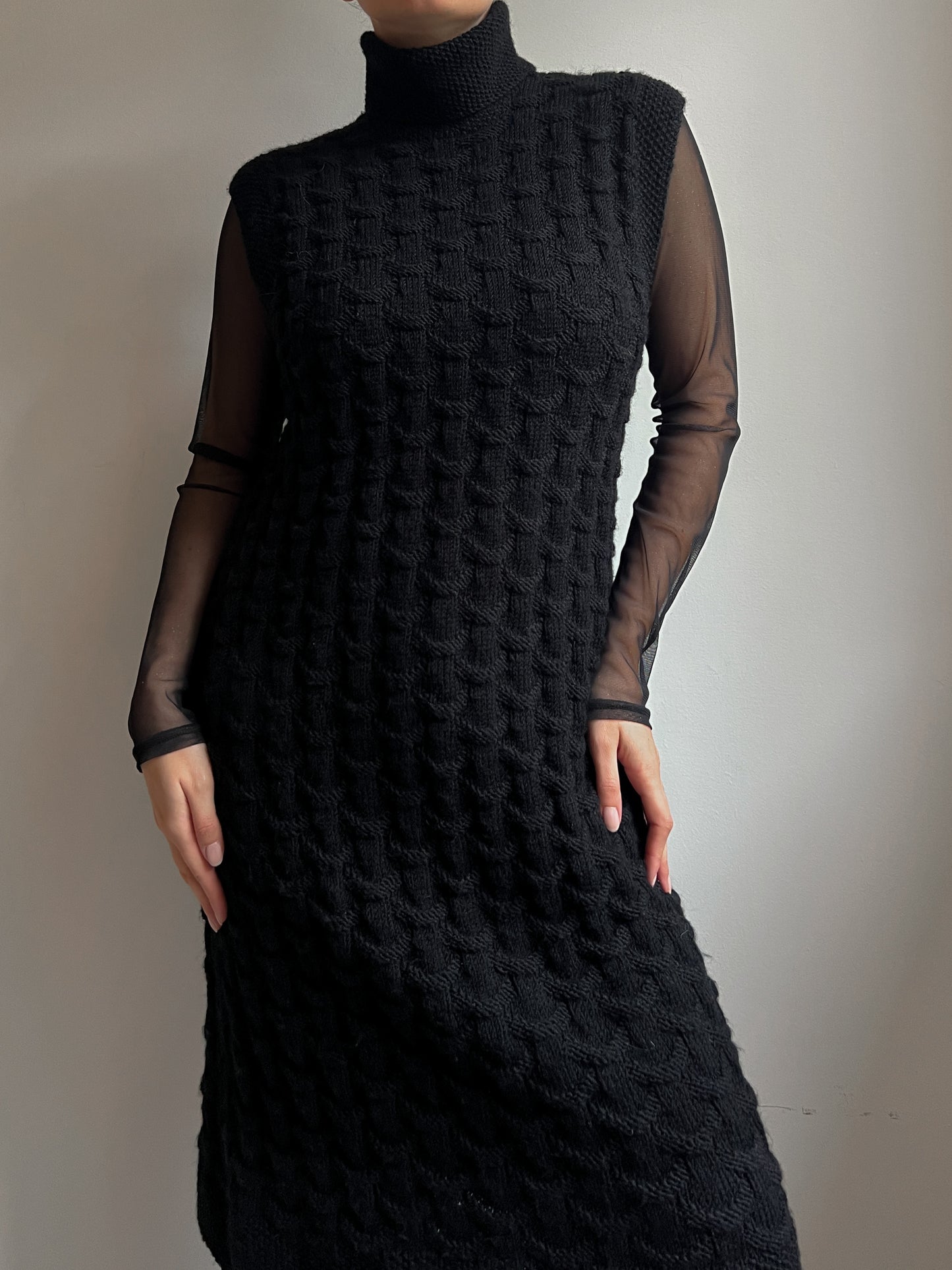 Pure wool embroidered black dress