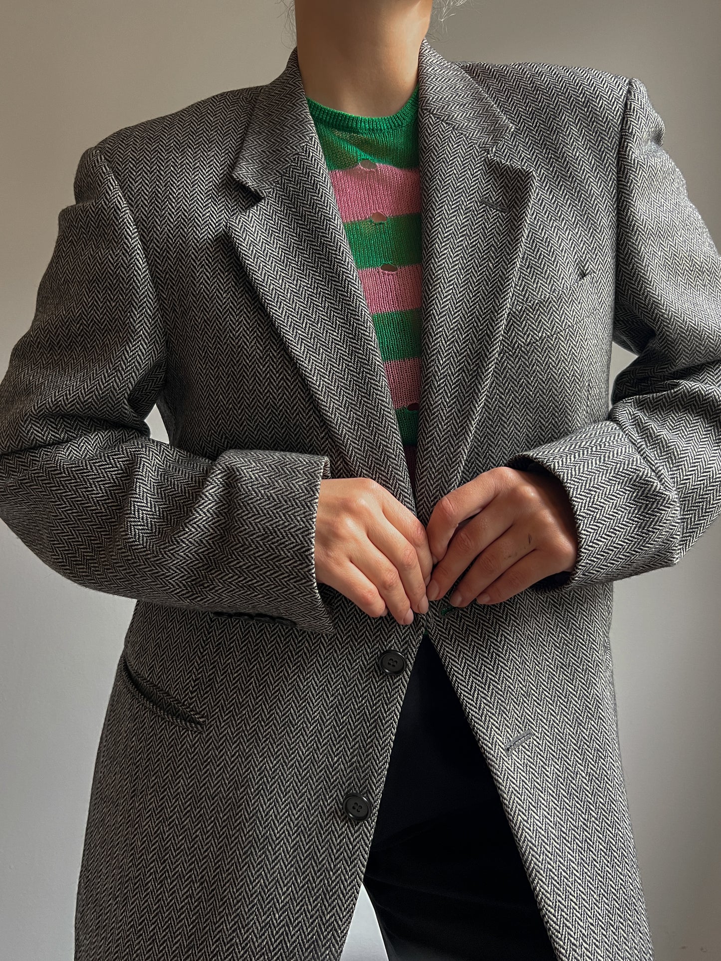 Pure virgin wool herringbone blazer