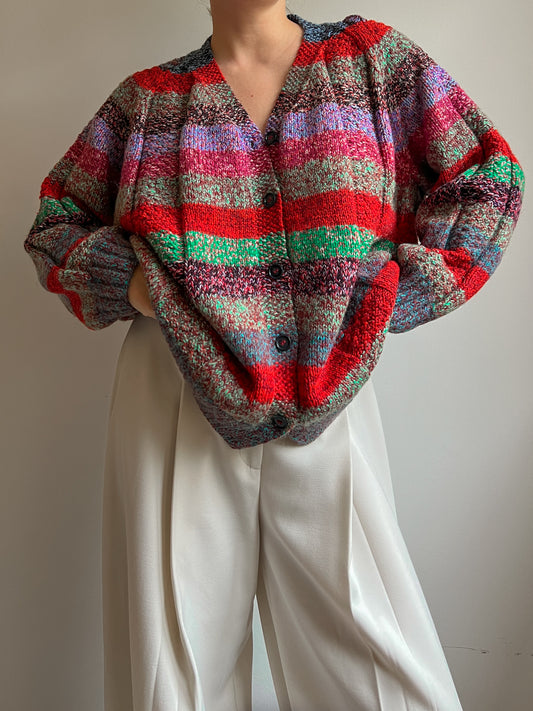 Pure wool embroidered striped cardigan