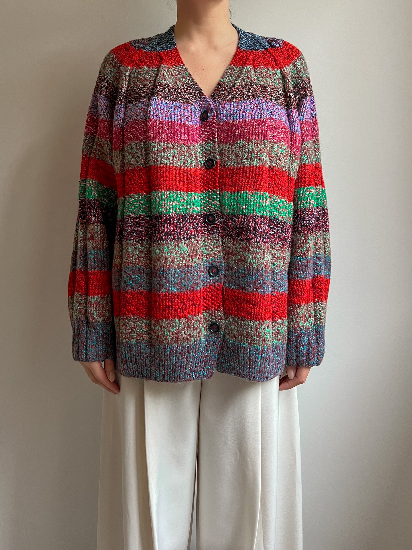 Pure wool embroidered striped cardigan