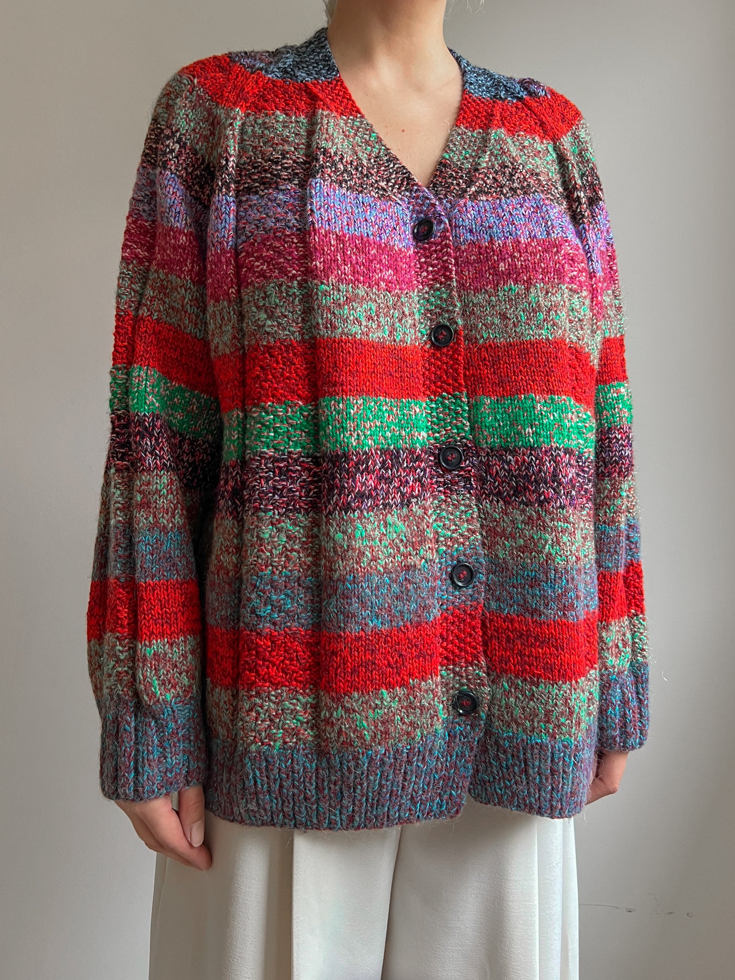 Pure wool embroidered striped cardigan